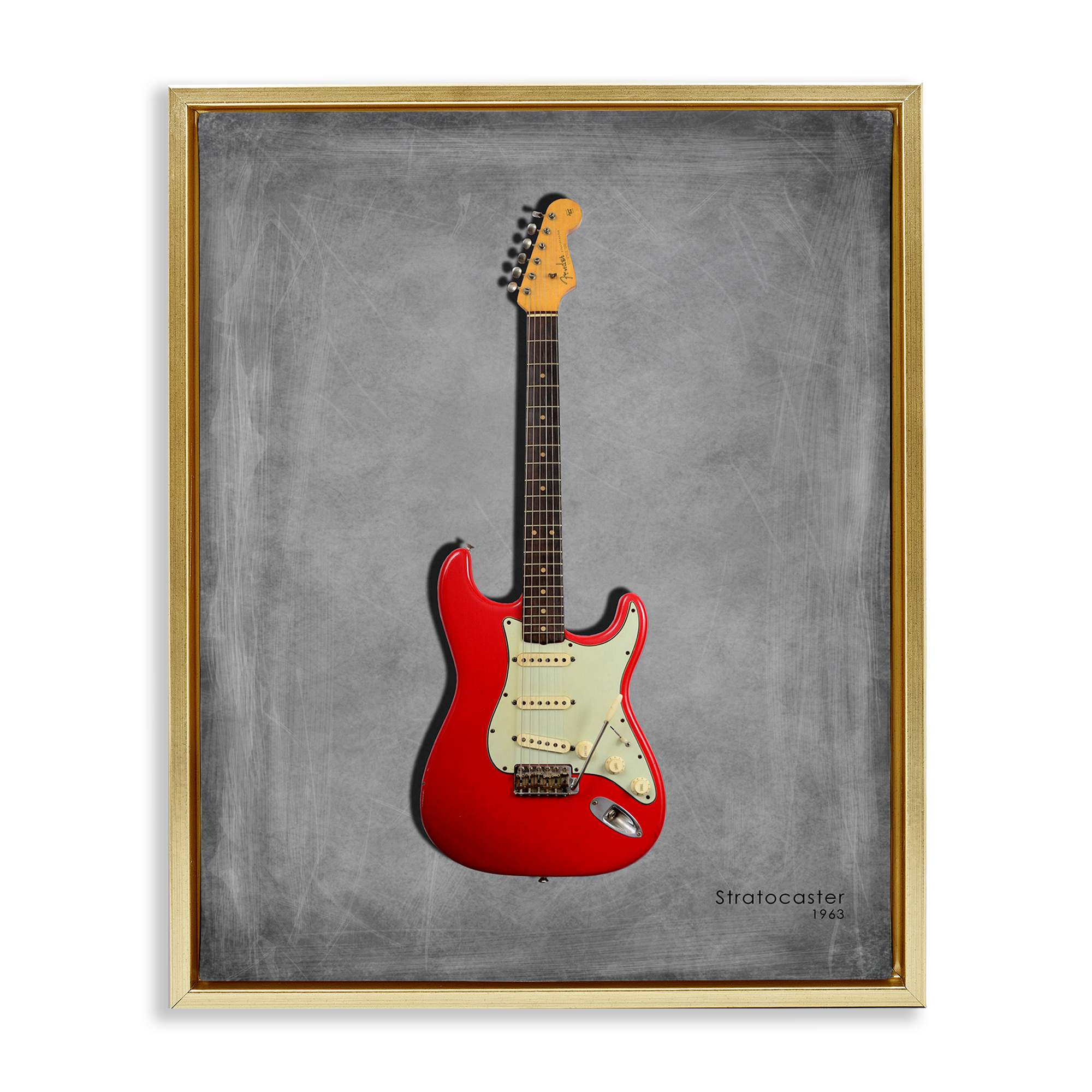 Stupell Industries BS-531-FFG-16X20 Classic Red Guitar on Grey Gold Framed Floater Canvas Wall Art By Mark Rogan 17 x 21