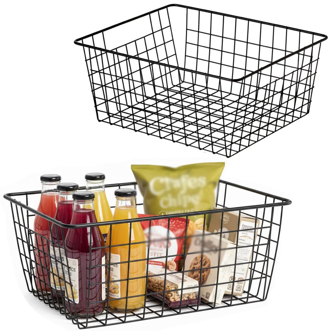 AKSCYZM Kitchen Wire Basket Farmhouse Decor Metal Food Storage Organizer with Handles for Pantry Cabinets Refrigerator and Bathroom Black #LAK0817K1806