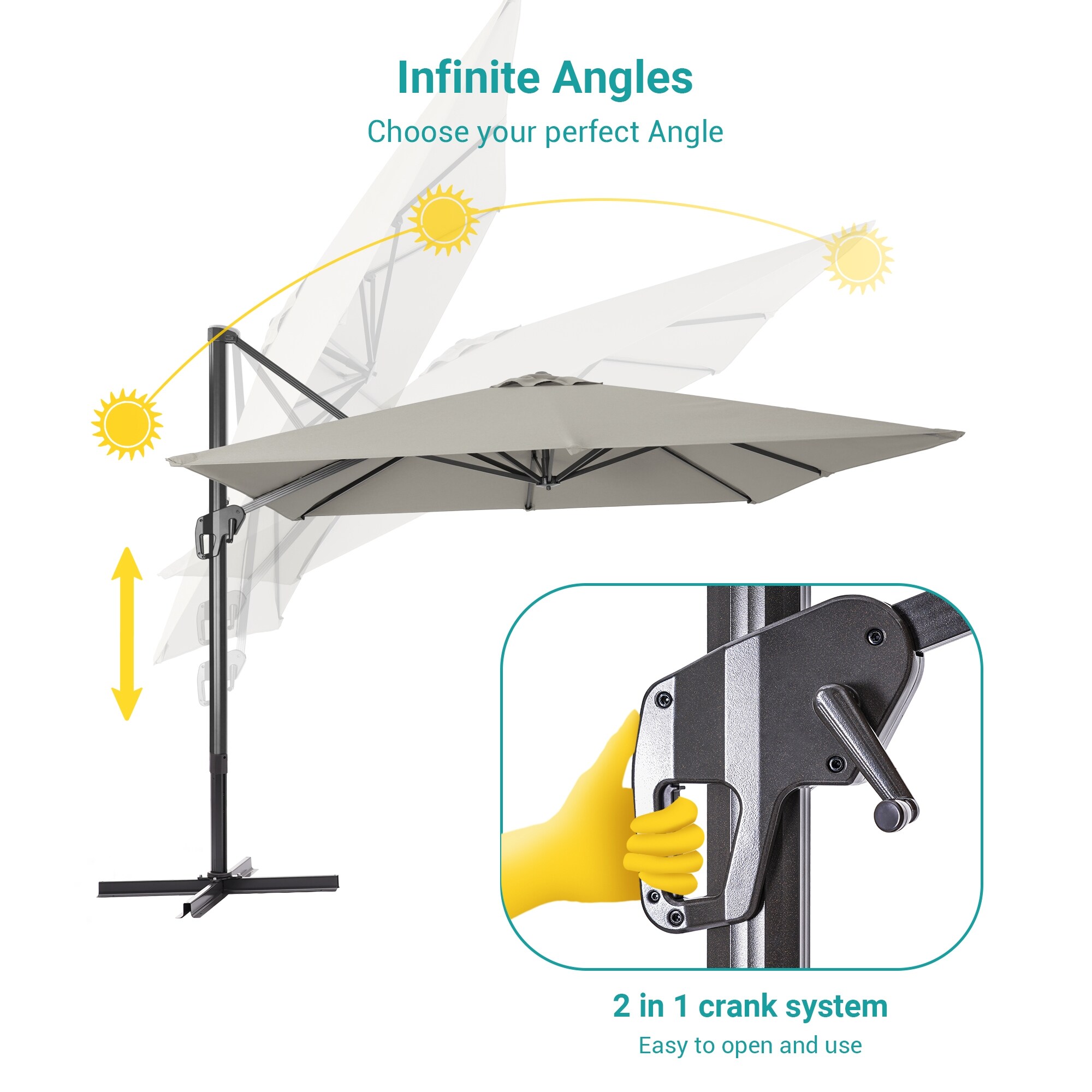 ACEGOSES 11.5-ft Aluminum Gray No-tilt Cantilever Patio Umbrella in the ...