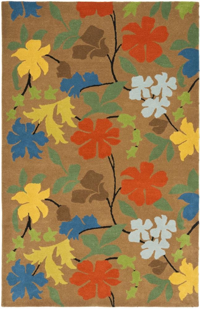 Handmade Blue Floral Tufted Wool Area Rug, 5' x 8'