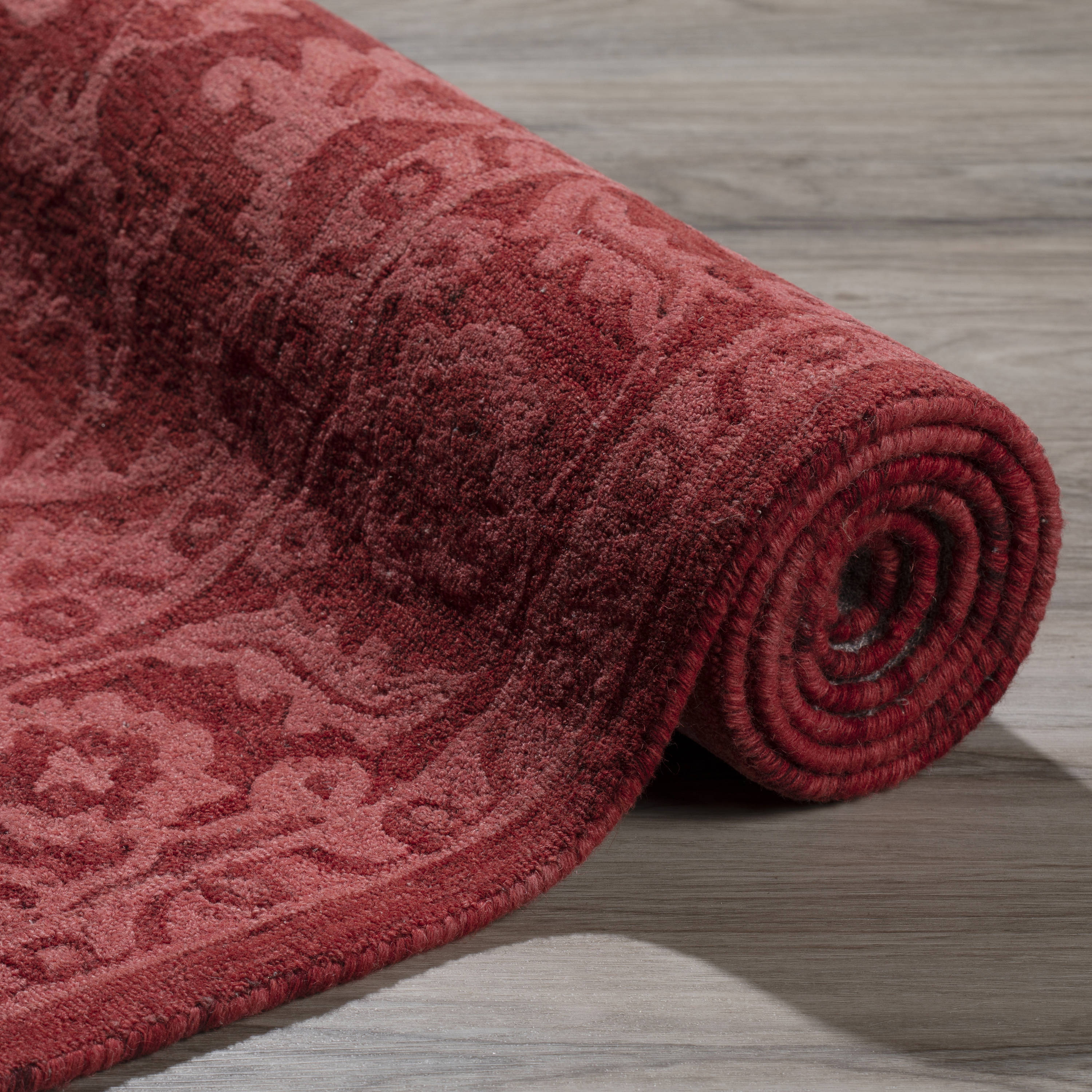 Harlow Vintage Ruby Red Hand-Tufted Wool Area Rug 5'x7'