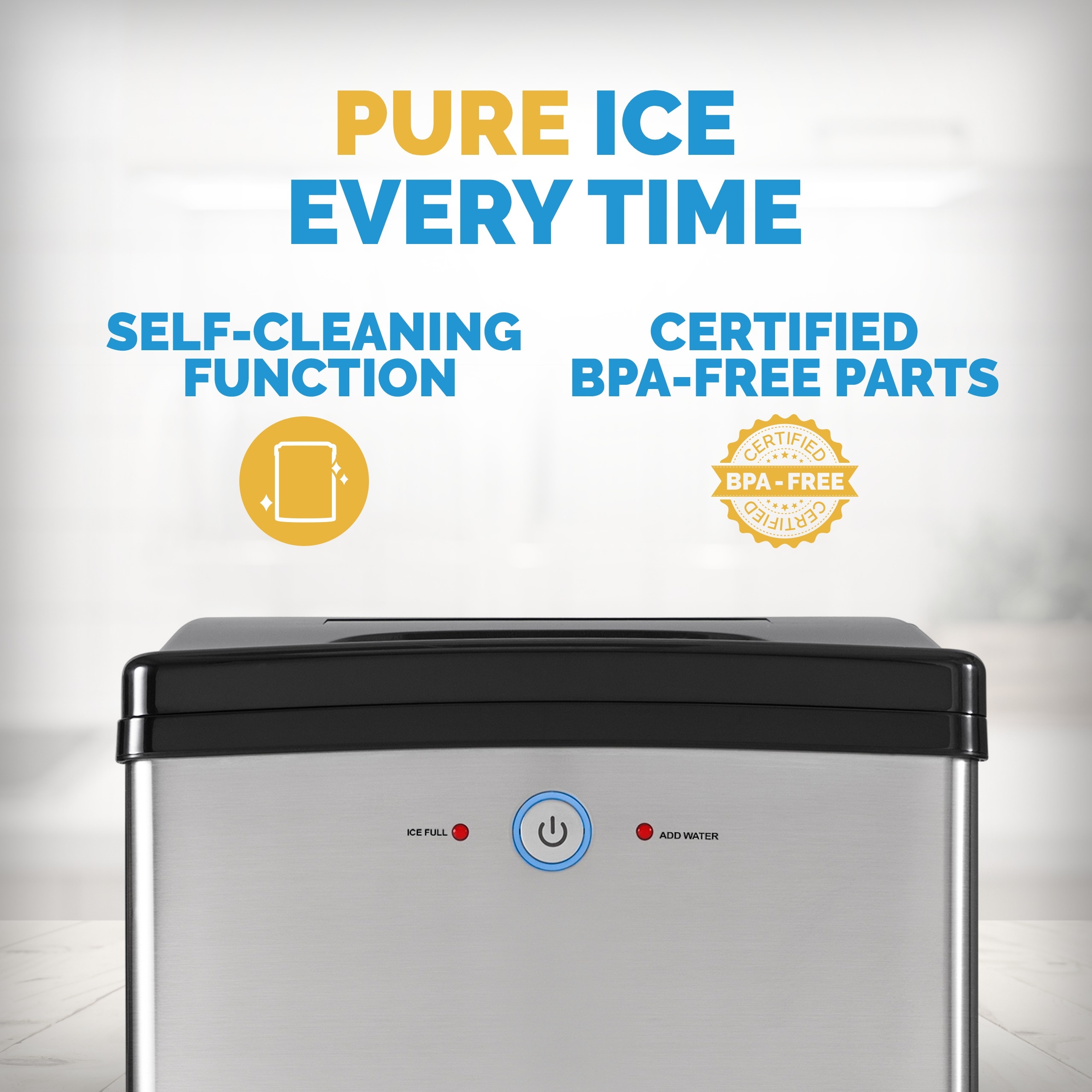 Stainless Steel Portable Nugget Ice Maker with Self-Cleaning Function