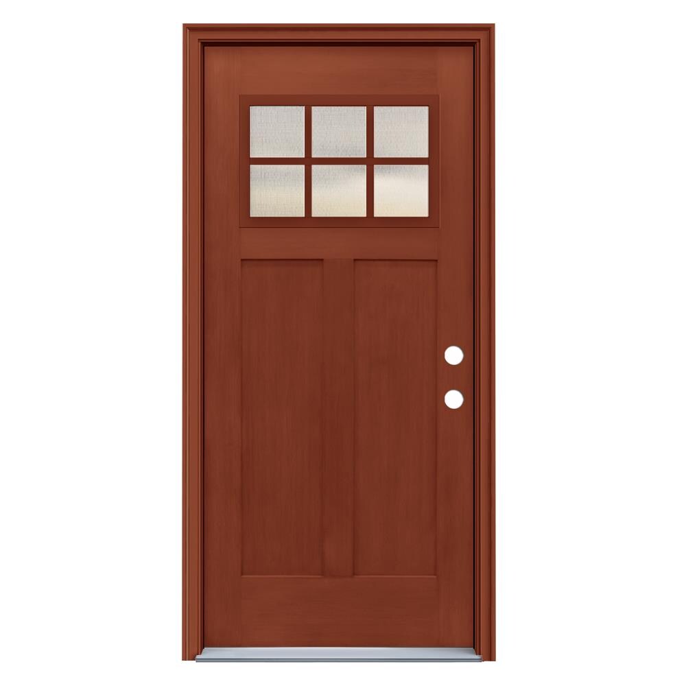 JELD-WEN LOWOLJW232200006 36-in x 80-in x 4-9/16-in Fiberglass Craftsman Left-hand inswing Amaretto Stained Prehung Front Door with Brickmould Insulating core