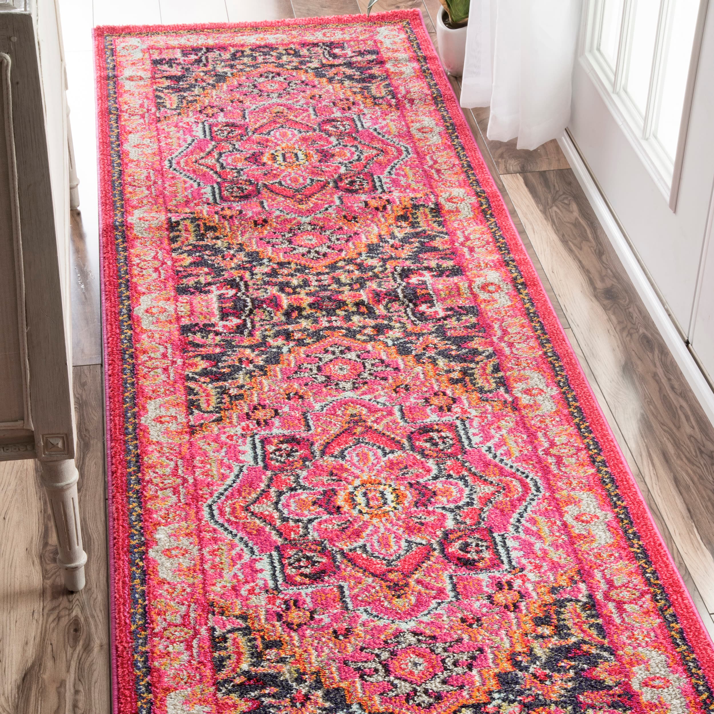nuLOOM KKCB10A-2608 Mackenzie 2 x 8 (ft) Polypropylene Violet Pink Rectangular Indoor Border Oriental Runner rug
