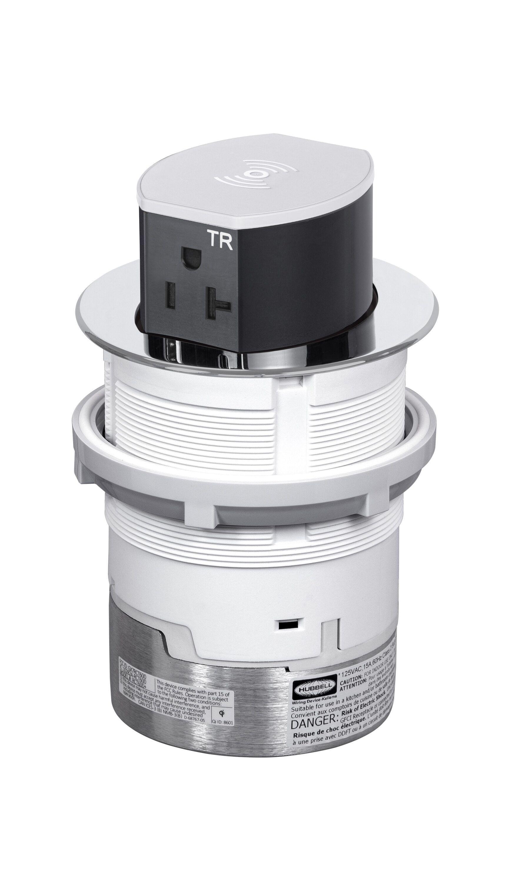 Hubbell RCT620CH Bryant 20A Tri-Power Pop Up Counter Receptacle 20 -Amp 125-volt Tamper Resistant Recessed Pop-Out Residential/Commercial Duplex Outlet Type A/C , Chrome