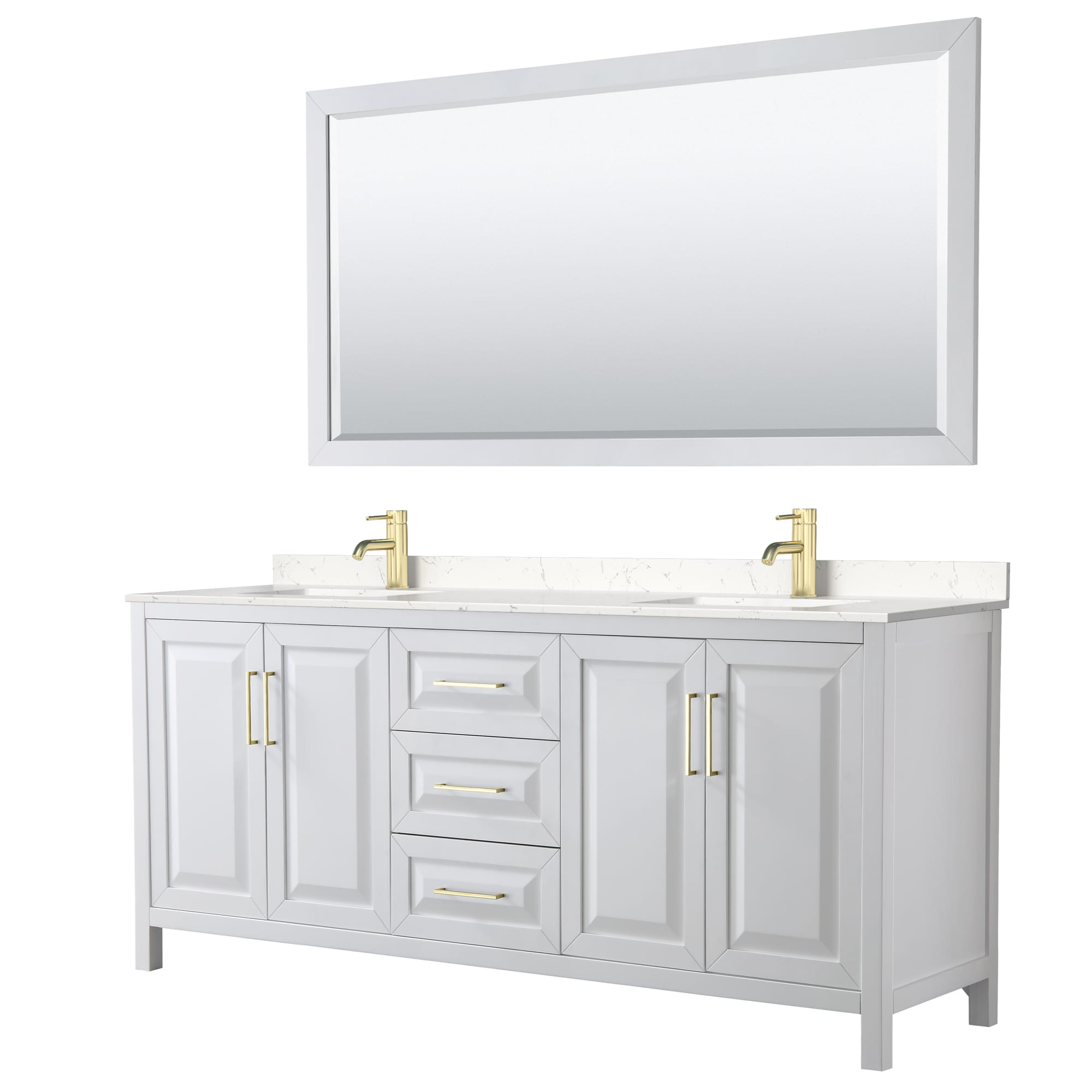 Wyndham Collection WCV252580DWGC2UNSM70 Daria 80-in White with Brushed Gold Trim Undermount Double sink Bathroom Vanity with Carrara Cultured Marble Cultured marble Top (Mirror Included)
