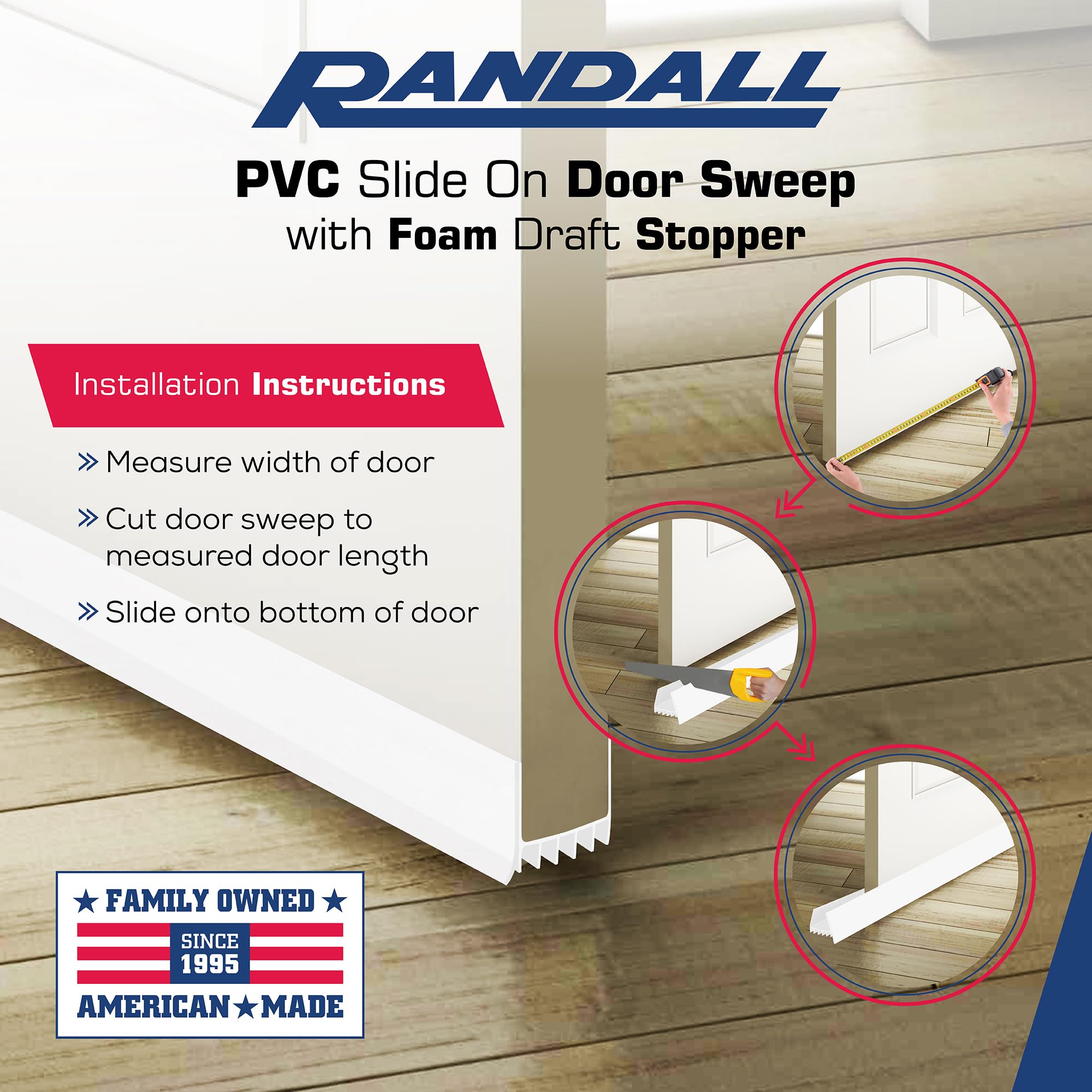 Randall Manufacturing Co., Inc PVC Slide On Door Sweep with Foam Draft ...