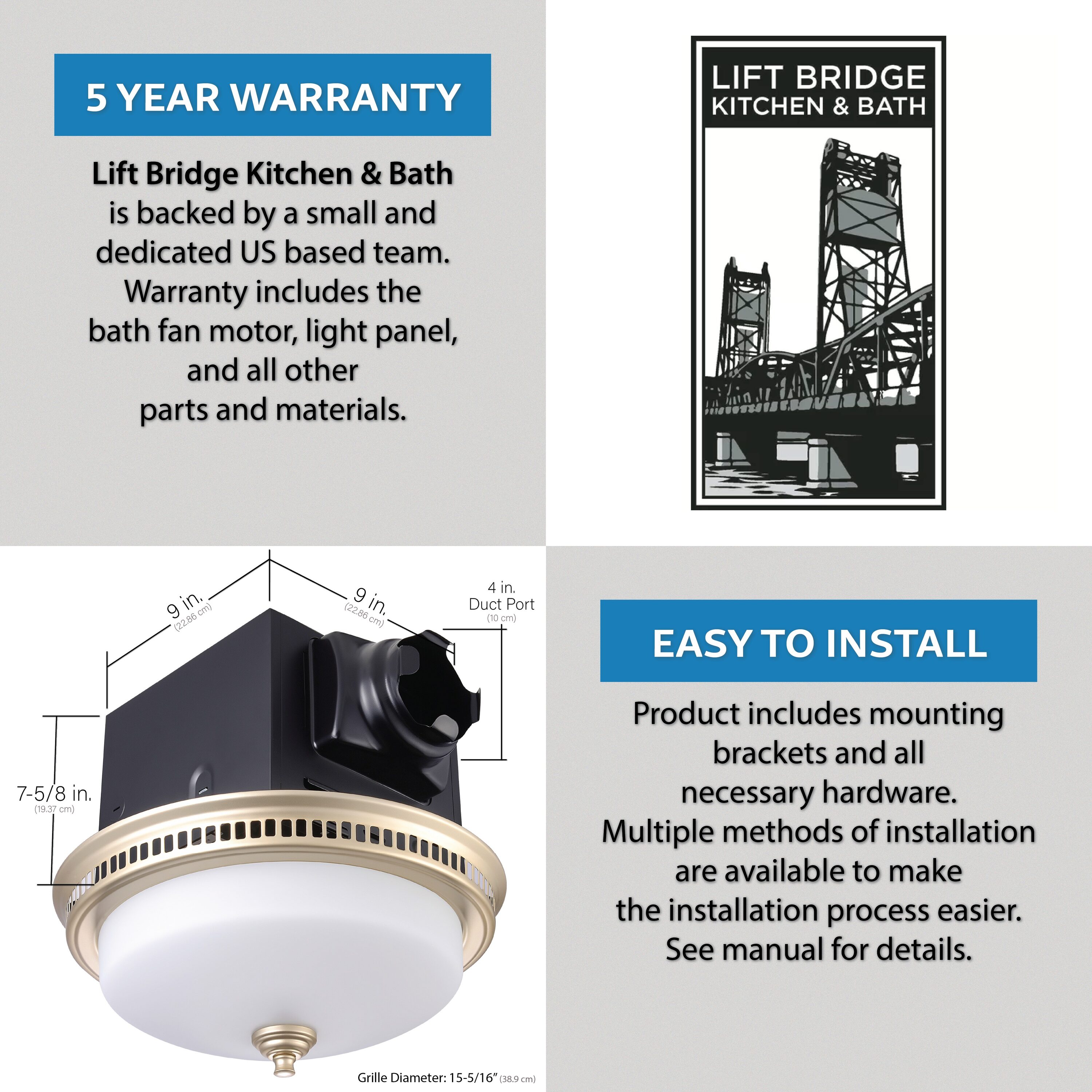 Lift Bridge Kitchen & Bath DRND110MGL Bath-Fans - View #5