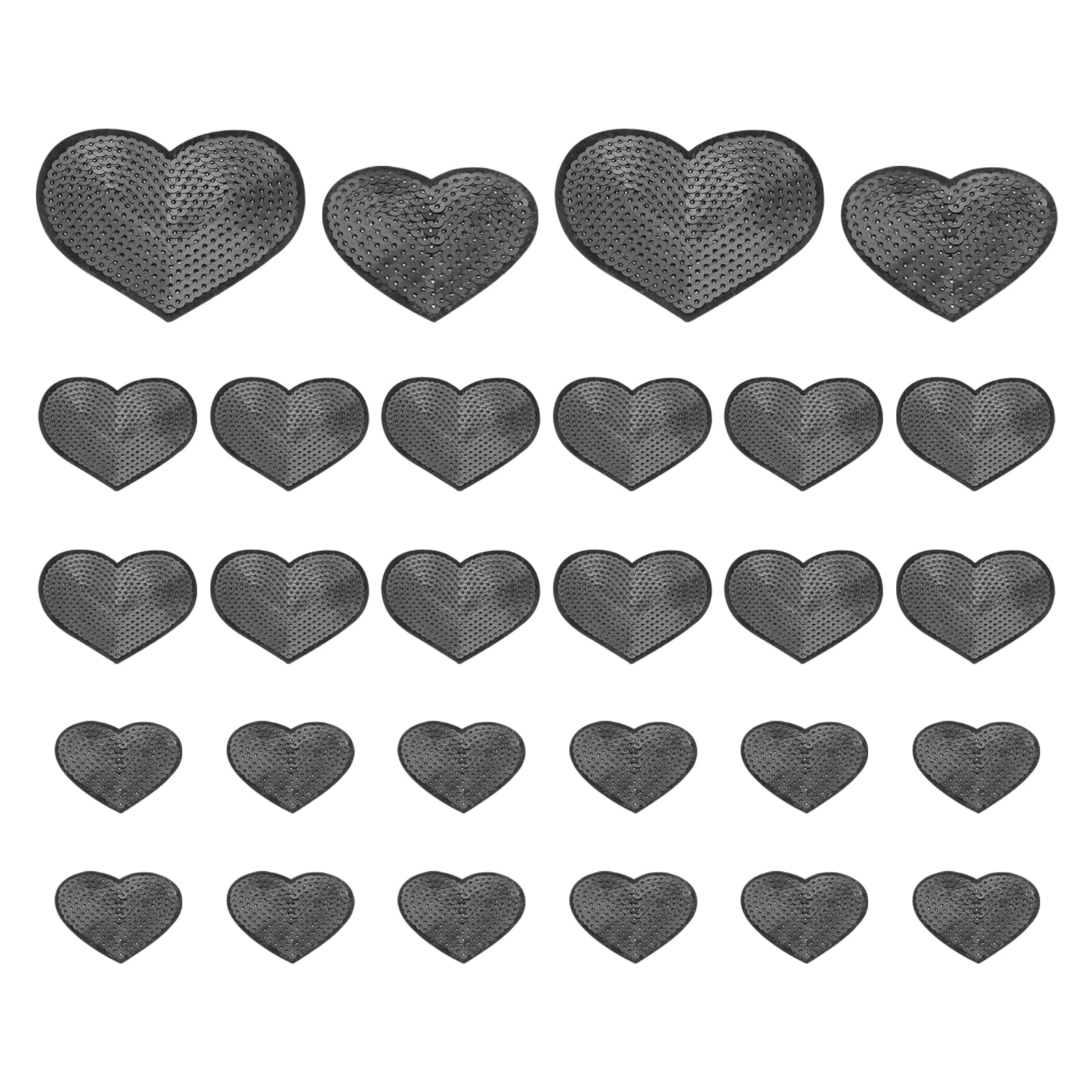 PATIKIL Sequin Heart Iron on Patches 28pcs Sew on Applique Patch Embroidery Sequin Glitter Patches for DIY Shoes Clothes Hats Backpacks Costume Black