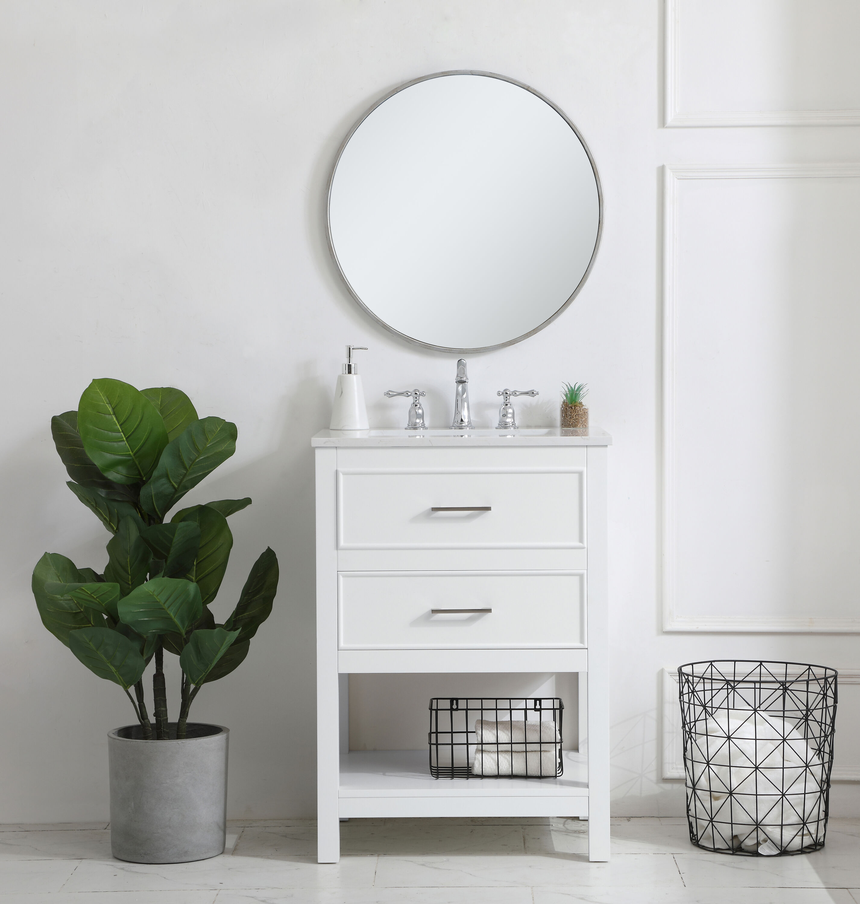 Sinclaire 24" White Quartz Top Traditional Bathroom Vanity