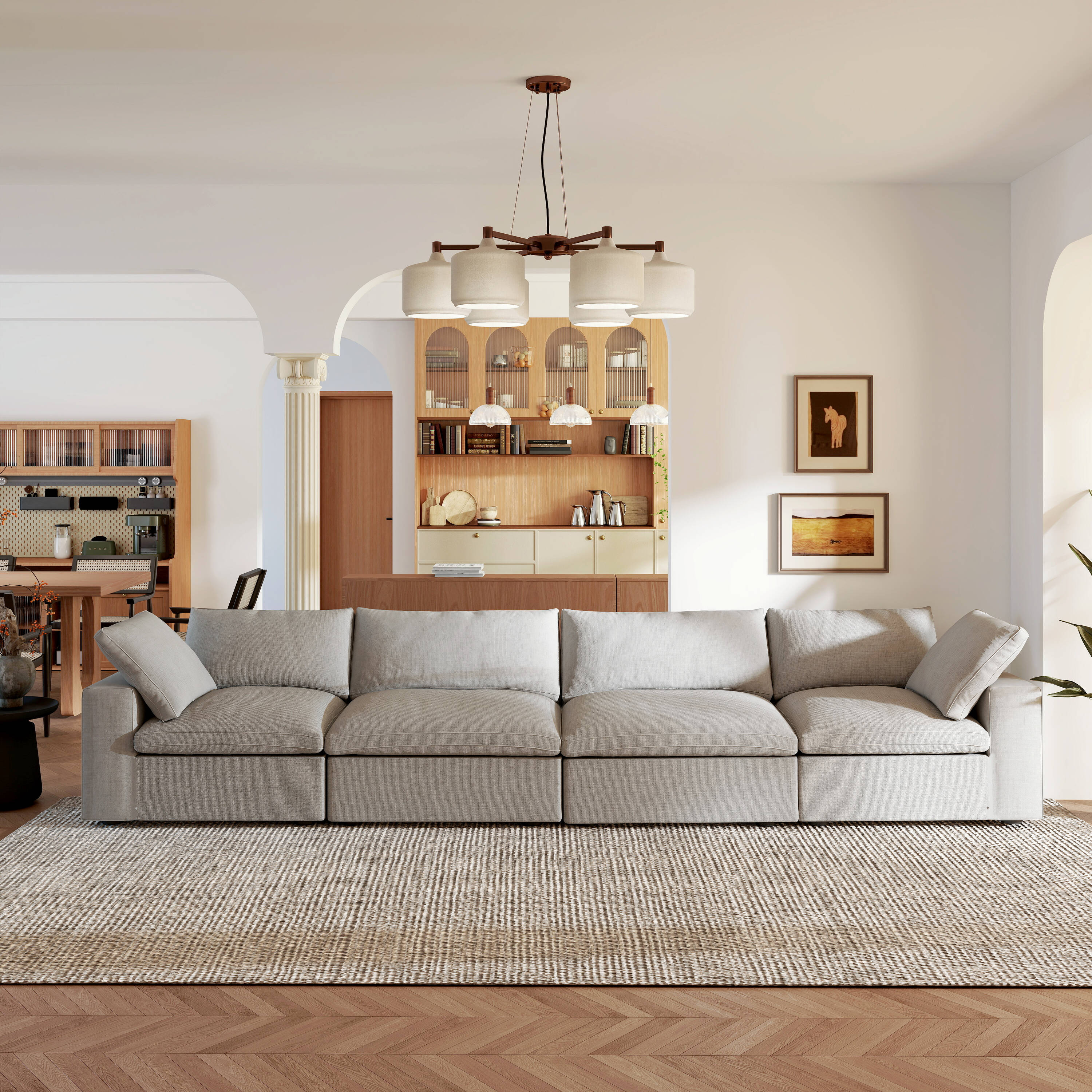 BuotiqHom DH-S4-121LG 157-in Modern Gray Linen 4 -seater Sectional
