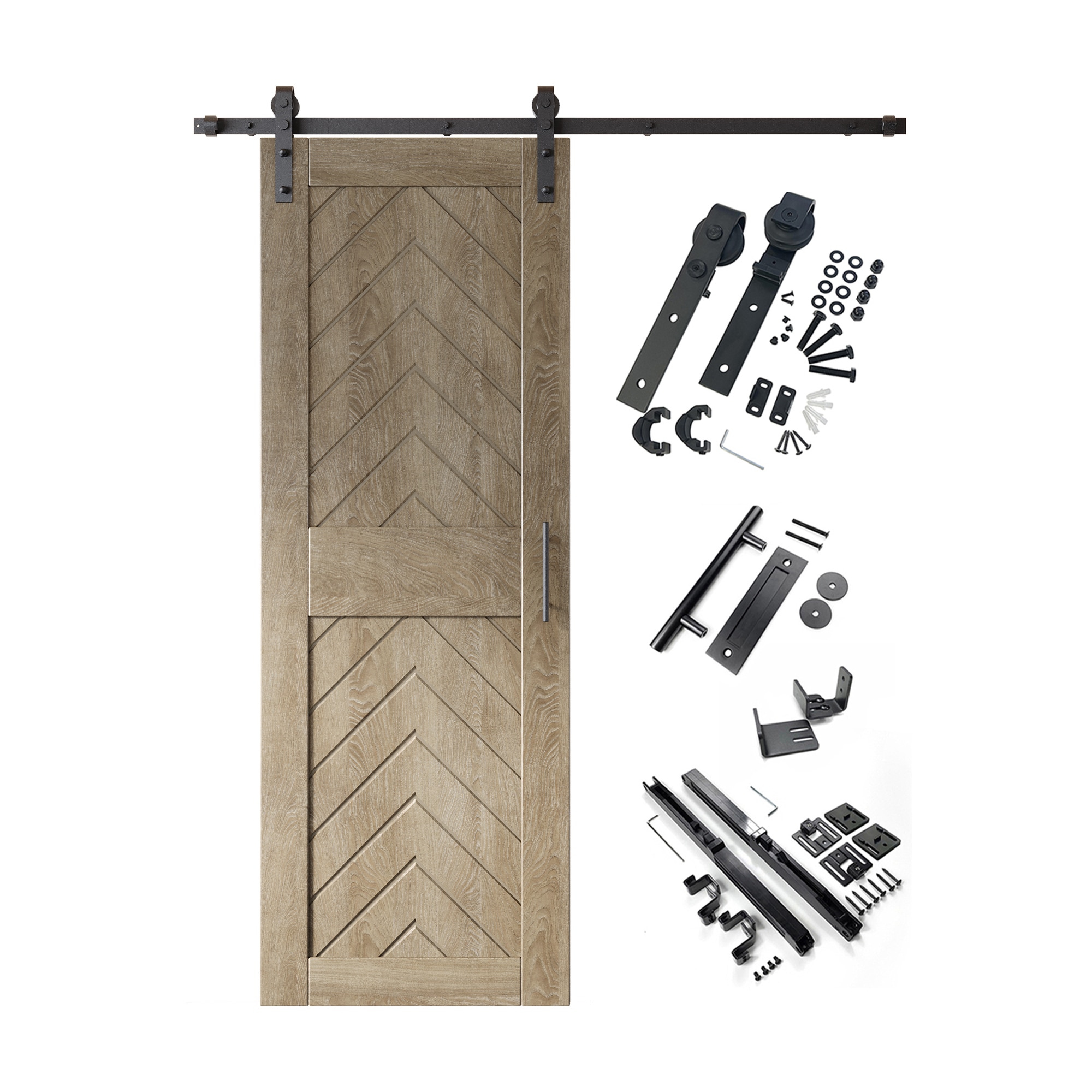 HOMACER YT1H054C-JT1-2684-GR 26-in x 84-in Classic Gray Herringbone Pine Wood Solid core Single Barn Door (Hardware Included)