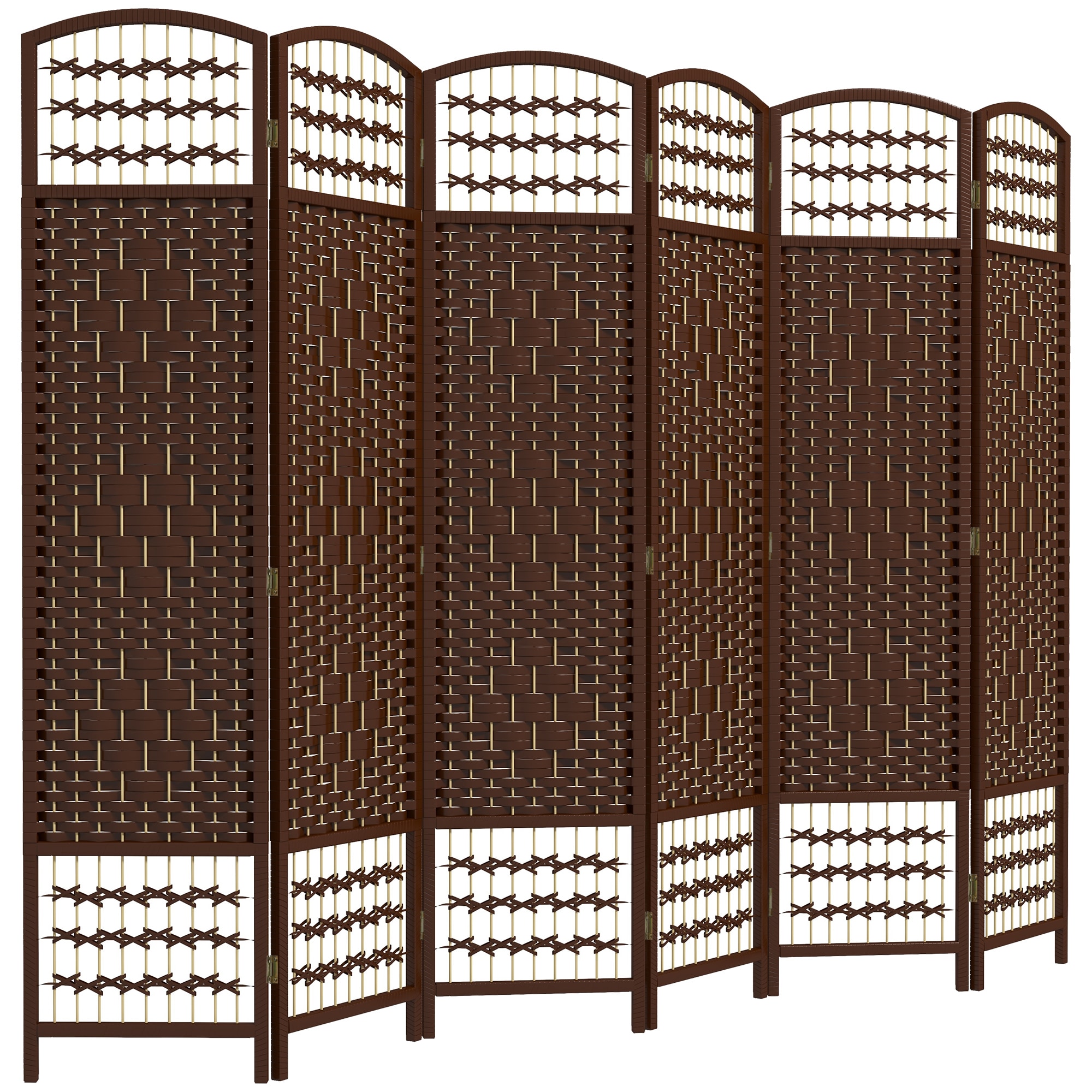 HomCom 830-701V02BN 6 Panel Room Divider  Folding Privacy Screen  5.6' Room Separator  Wave Fiber Freestanding Partition Wall Divider  Brown