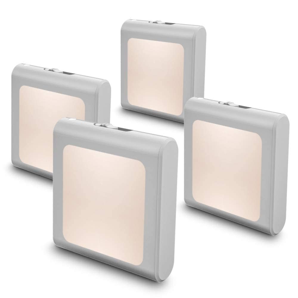 Vrbgify  Plug In Dimmable LED Night Light Warm White Adjustable 0 to 15 Lumen Auto Dusk to Dawn Sensor for Hallway Bedroom Kitchen Stairway 4 Pack