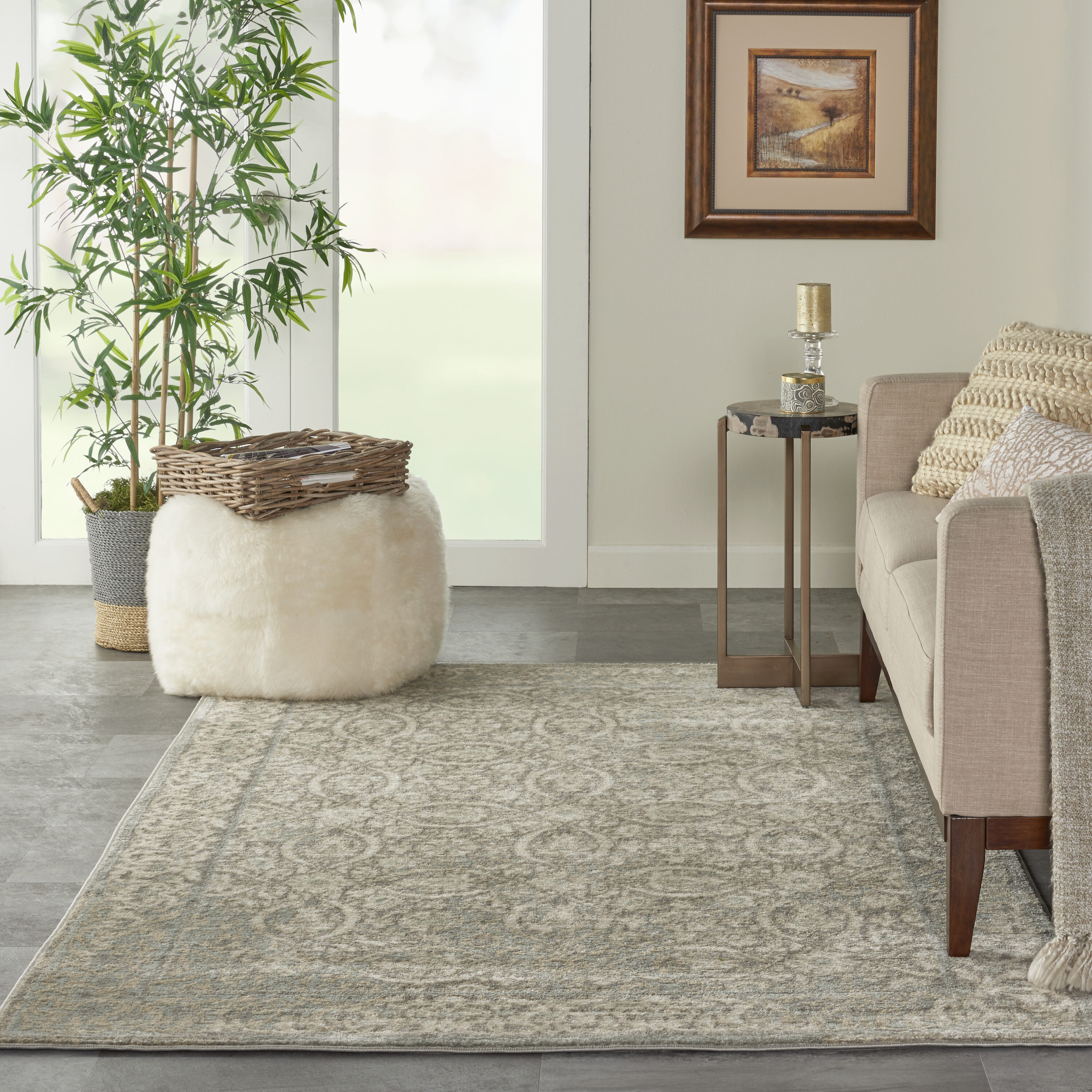Nourison 99446343277 Euphoria 5 x 8 (ft) Polypropylene Grey Rectangular Indoor Abstract Farmhouse/Cottage Area rug
