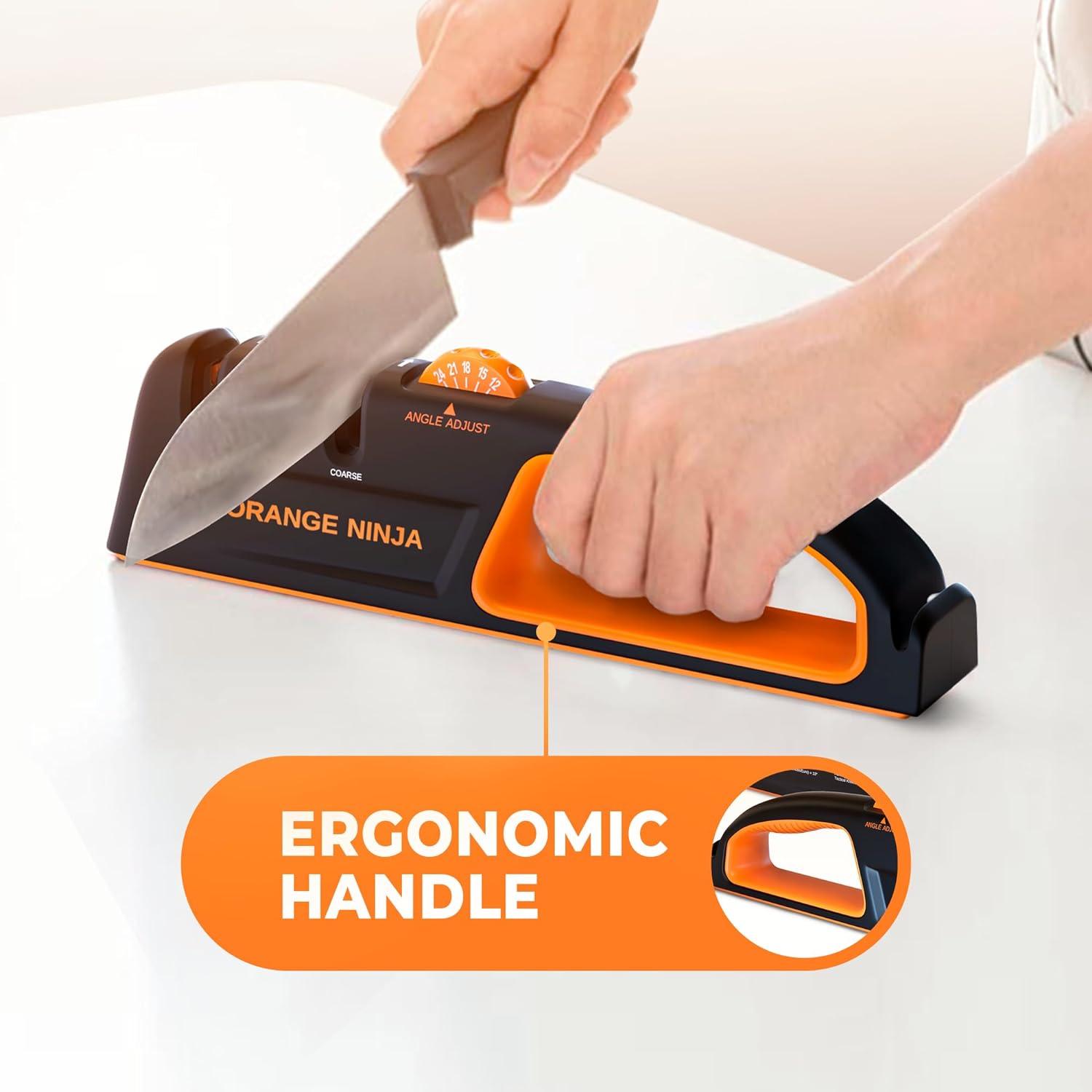 Orange Ninja Adjustable Angle Knife Sharpener with Ergonomic Handle