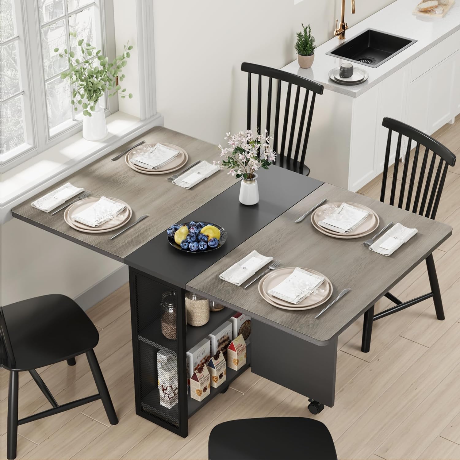 Garvee Alkmaar Folding Dining Table with Drop Leaf and 2 Storage Racks ...