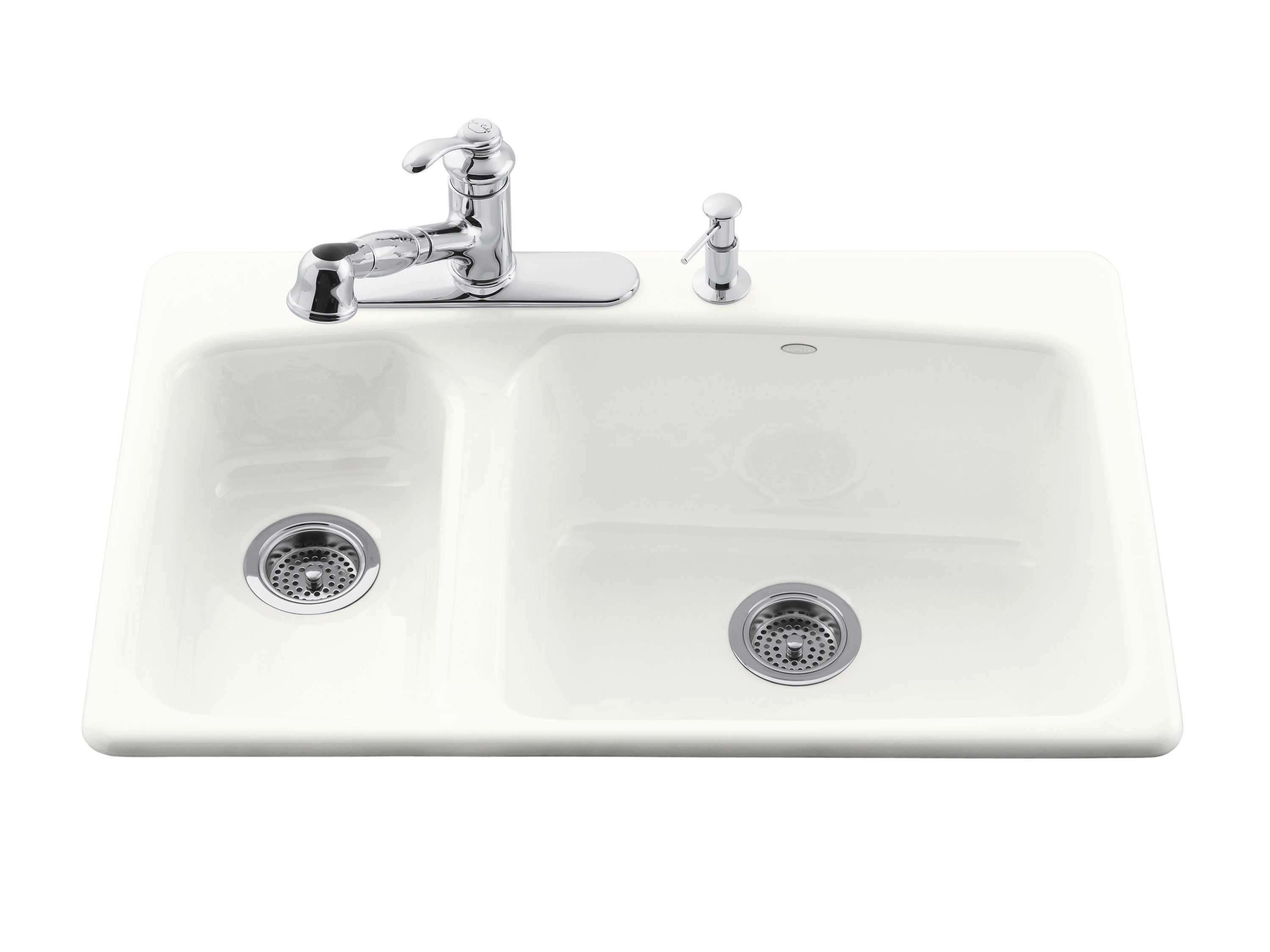 KOHLER Lakefield Drop-In 33-in x 22-in White Cast Iron Double Offset ...