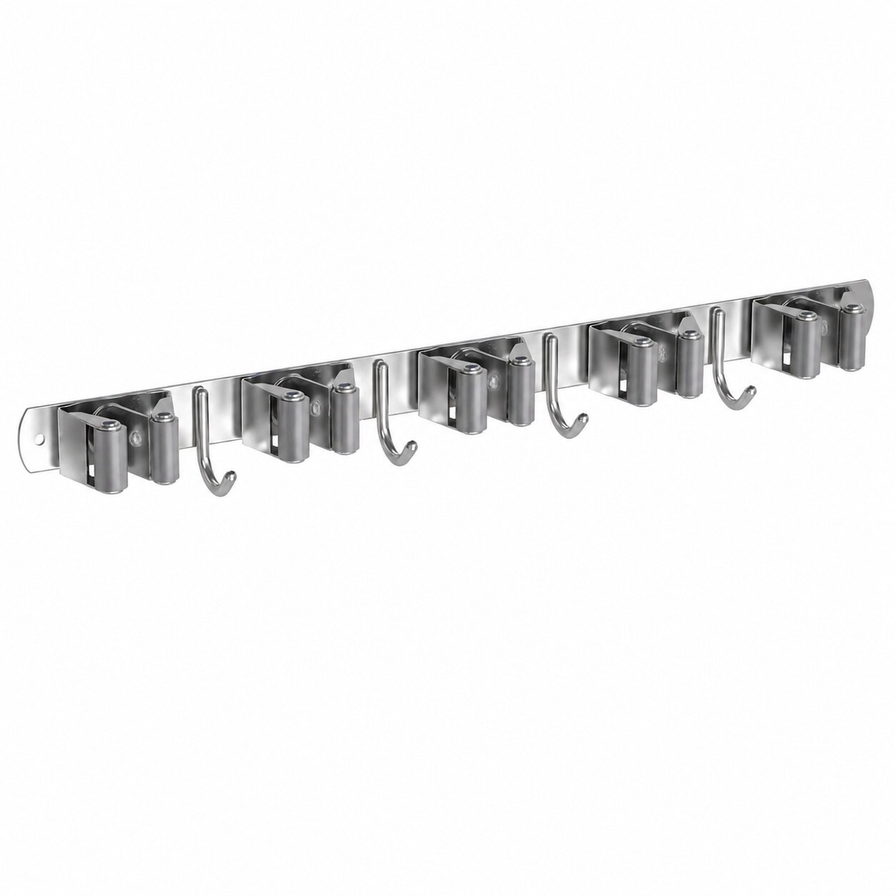 Aoibox  Stainless Steel Broom and Mop Holder Wall Mount with 5 Spring Grip Racks and 4 Utility Hooks 17 in Organizer