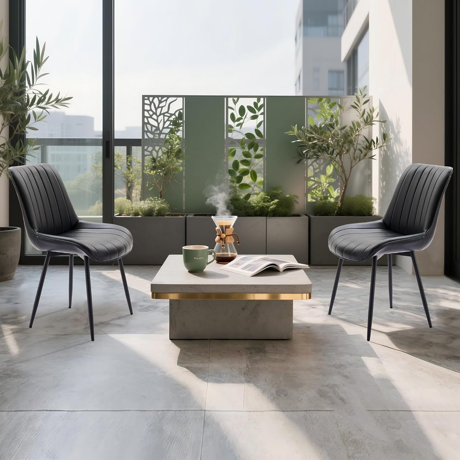 Qeetex LHF-CY-7BL44 Dining Chairs Set of 2 - Modern Dining Room Chairs Comfy Backrest Thick Upholstered Kitchen Chairs - Comfortable Mid Century Modern Chair With Metal Legs - Upholstered Side Chair for Livingroom