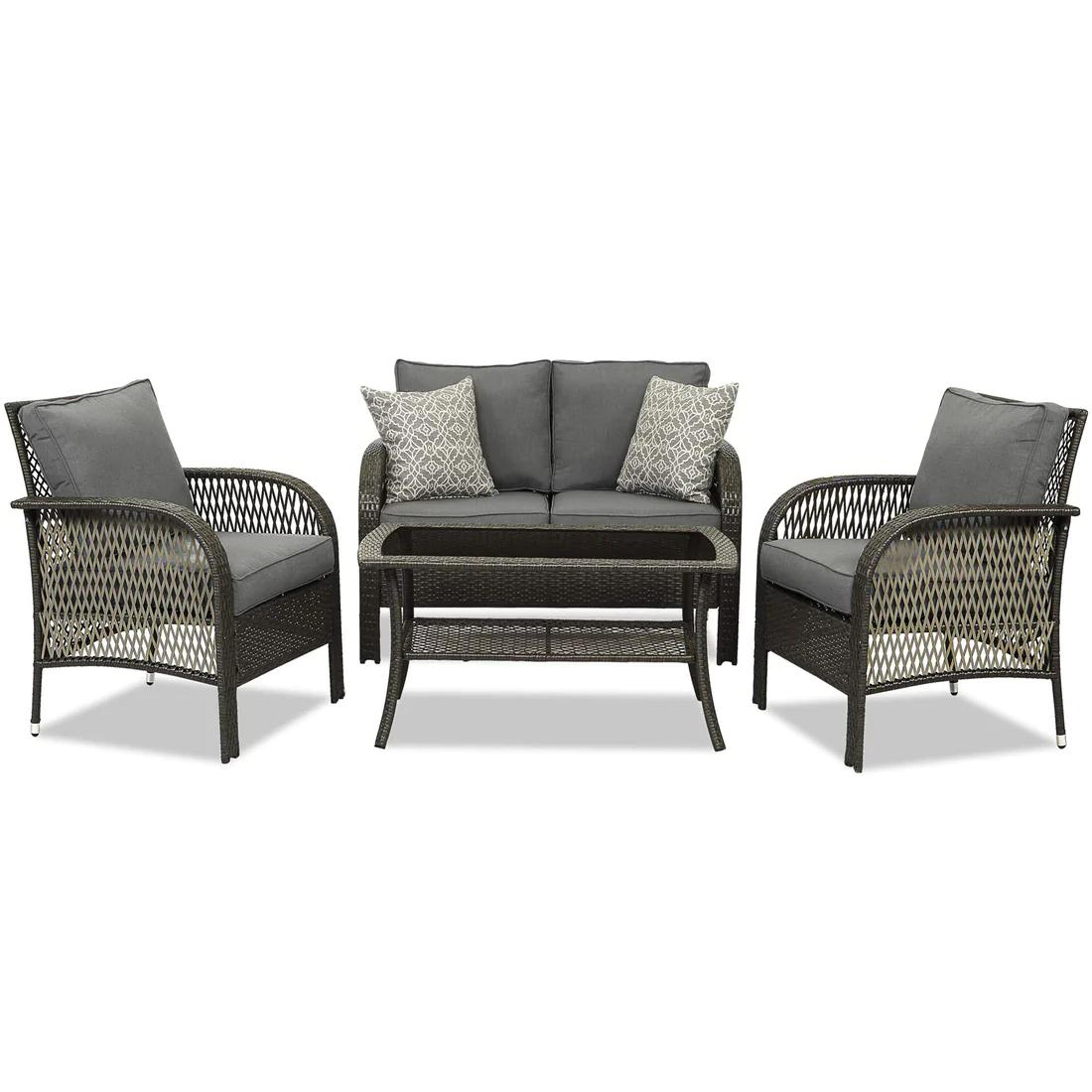 Bayfeve BF-S19TRB 4 -Piece Rattan Patio Conversation Set with Gray Cushions