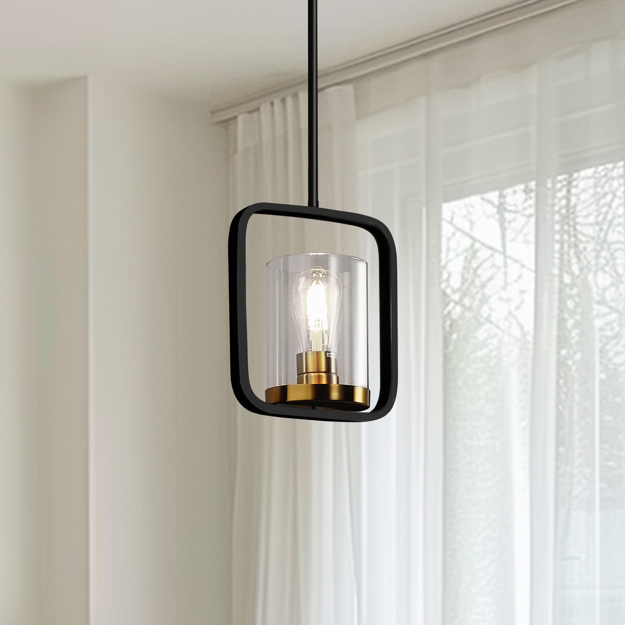YANSUN LA-CX14701ACH-11 1 -Light Black Modern/contemporary Clear glass Cylinder Mini Hanging Pendant light
