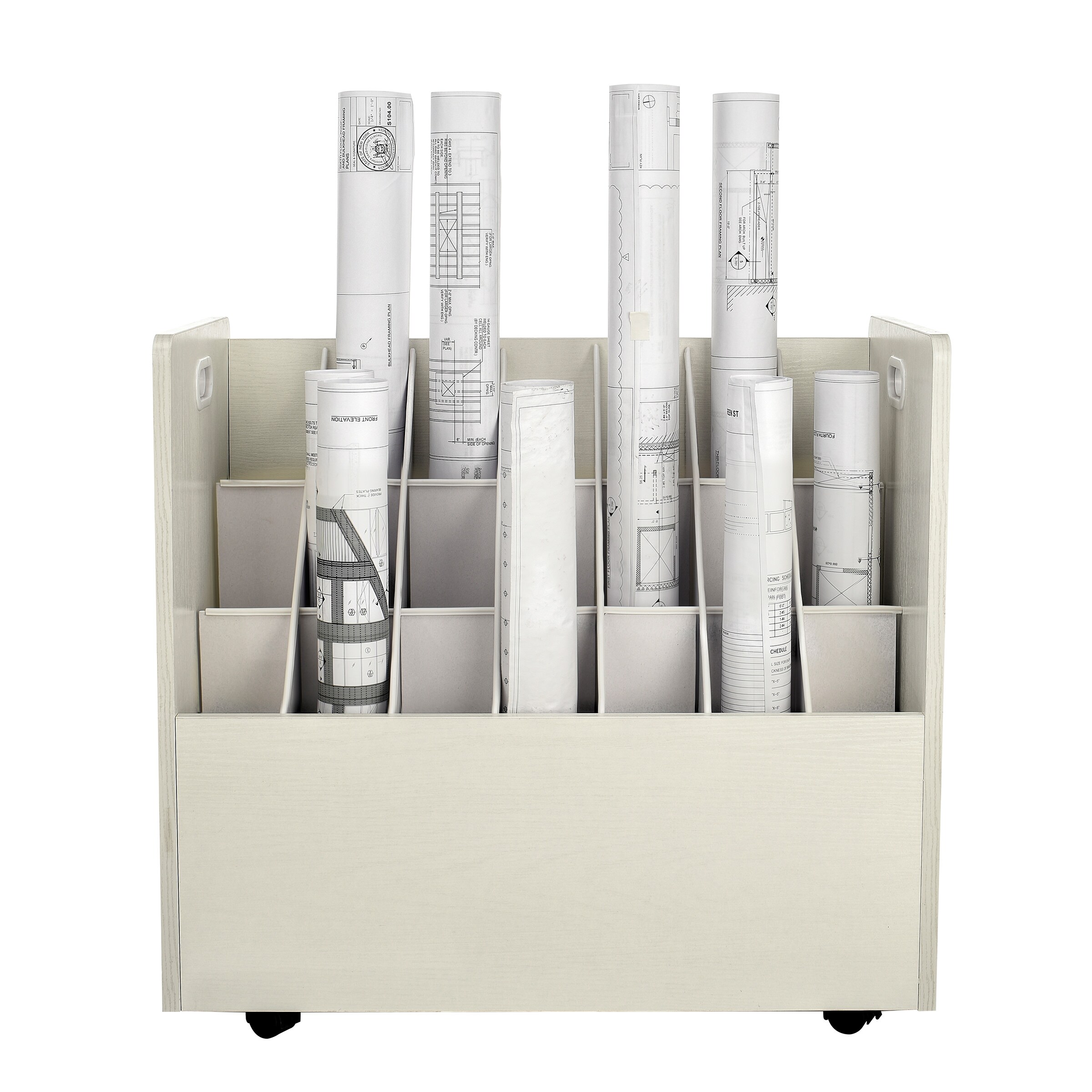AdirOffice Mobile Wood Blueprint Roll File Sturdy Heavy Duty Large Document Organizer 21 Slots, White Convenient Storage for Home Office or School Use 