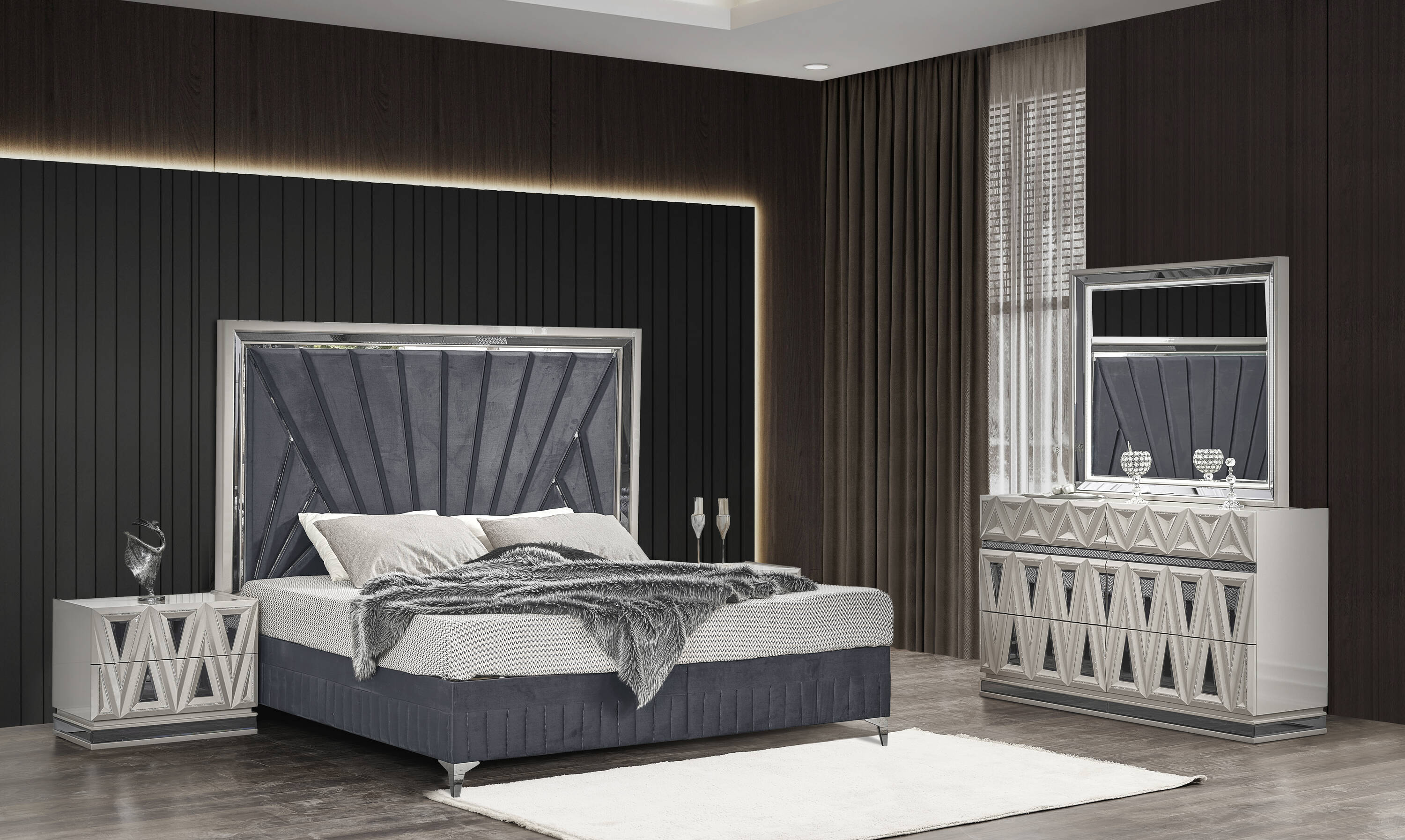 Galaxy 601955555319 Lavita Gray Queen Bedroom Set