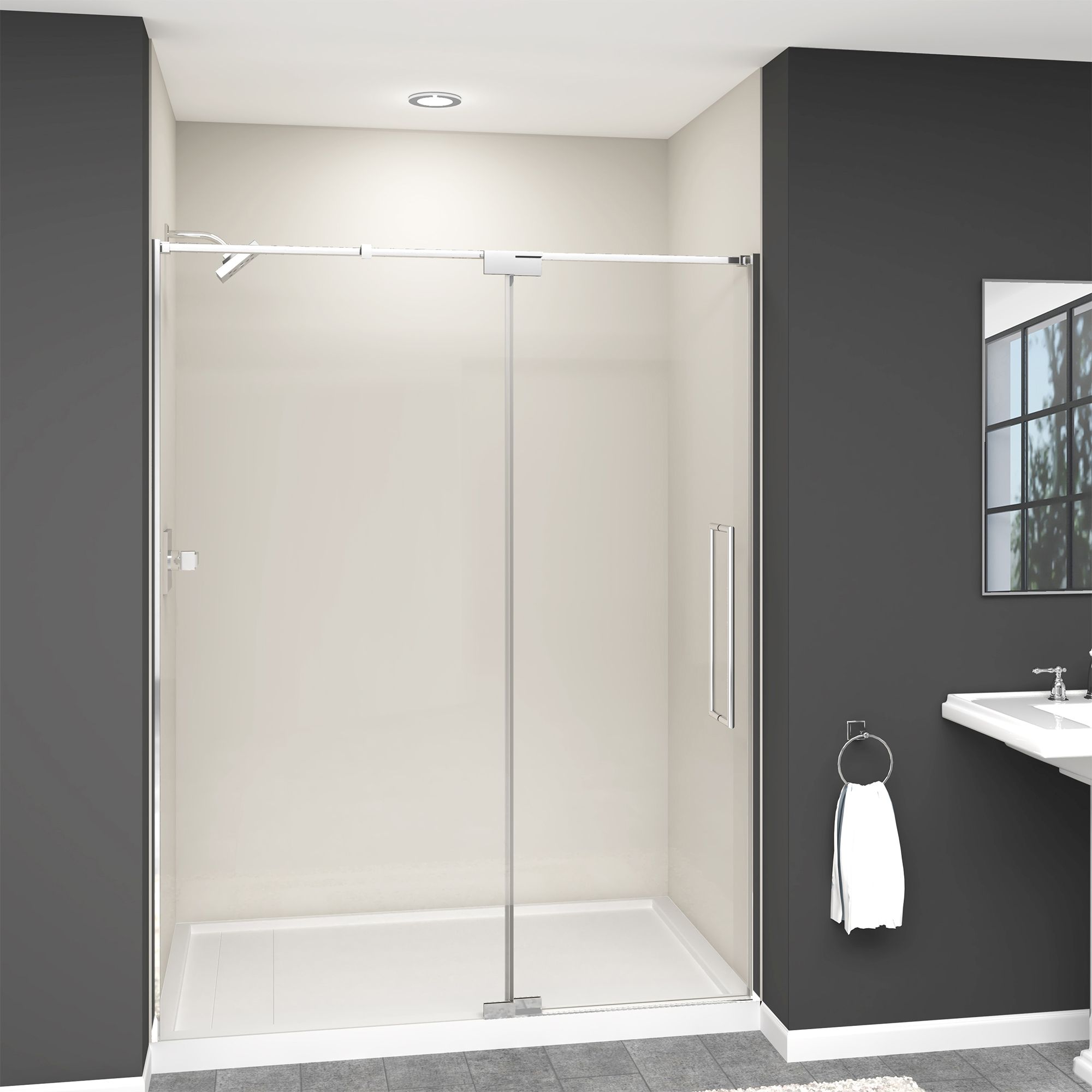 Transolid IPD607610C-T-PC Irene Polished Chrome 56-in to 60-in W x 76-in H Semi-frameless Clear Glass Pivot Shower door