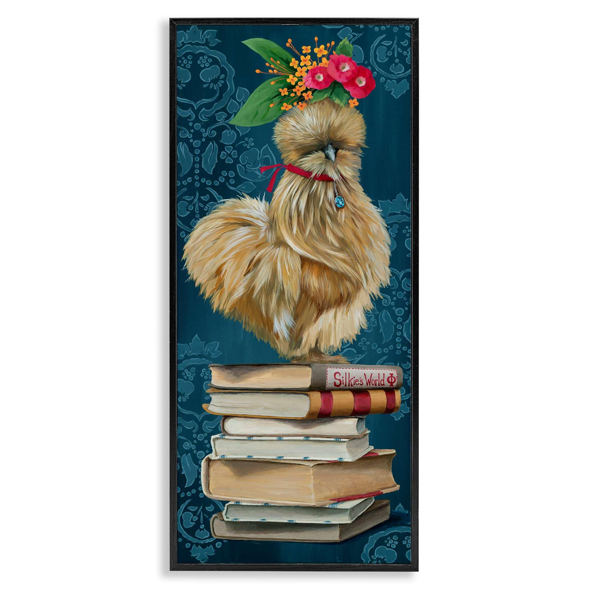 Stupell Industries BT-211-FR-10X24 Farmhouse Chicken on Bookstack Black Framed Giclee Art By Heather Gauthier 10 x 24