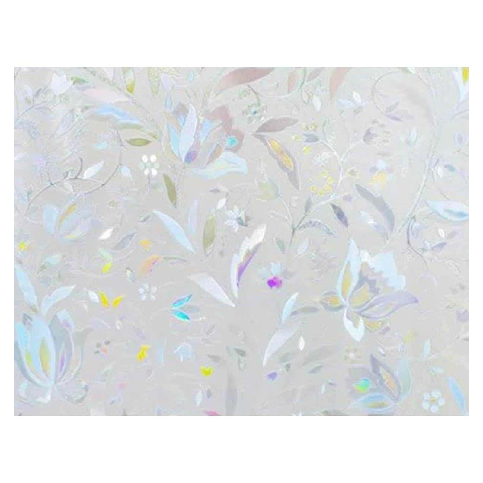 Etokfoks EFT0926H28 Decorative Window Privacy Film 3D Stained Glass Sticker Anti UV Sun Blocker Heat Control Rainbow Tulip Design 175 x 787 inches