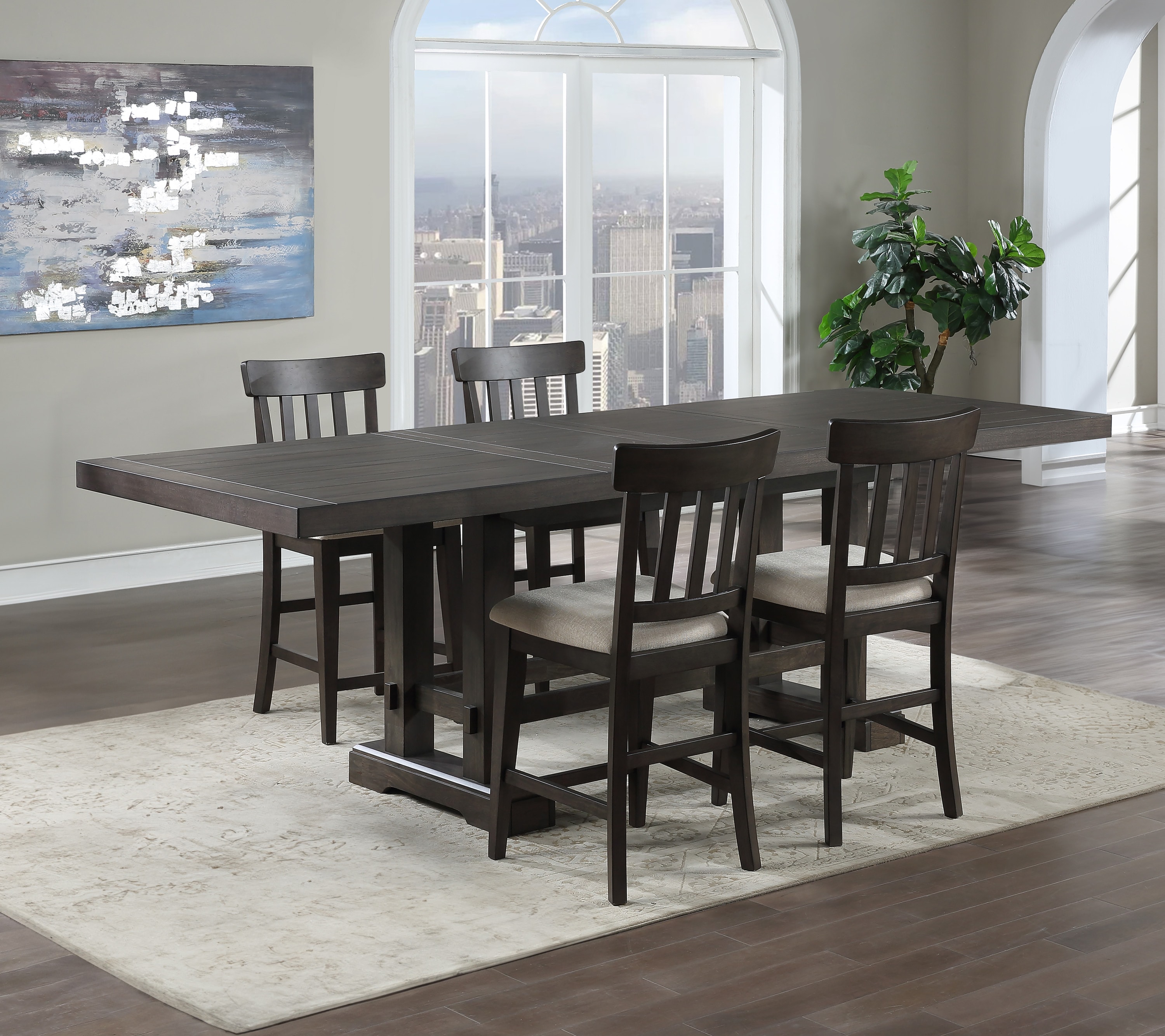 Steve Silver NP600-5PC Dusky Cedar Brown Transitional Dining Room Set with Rectangular Table ( Seats 4 )