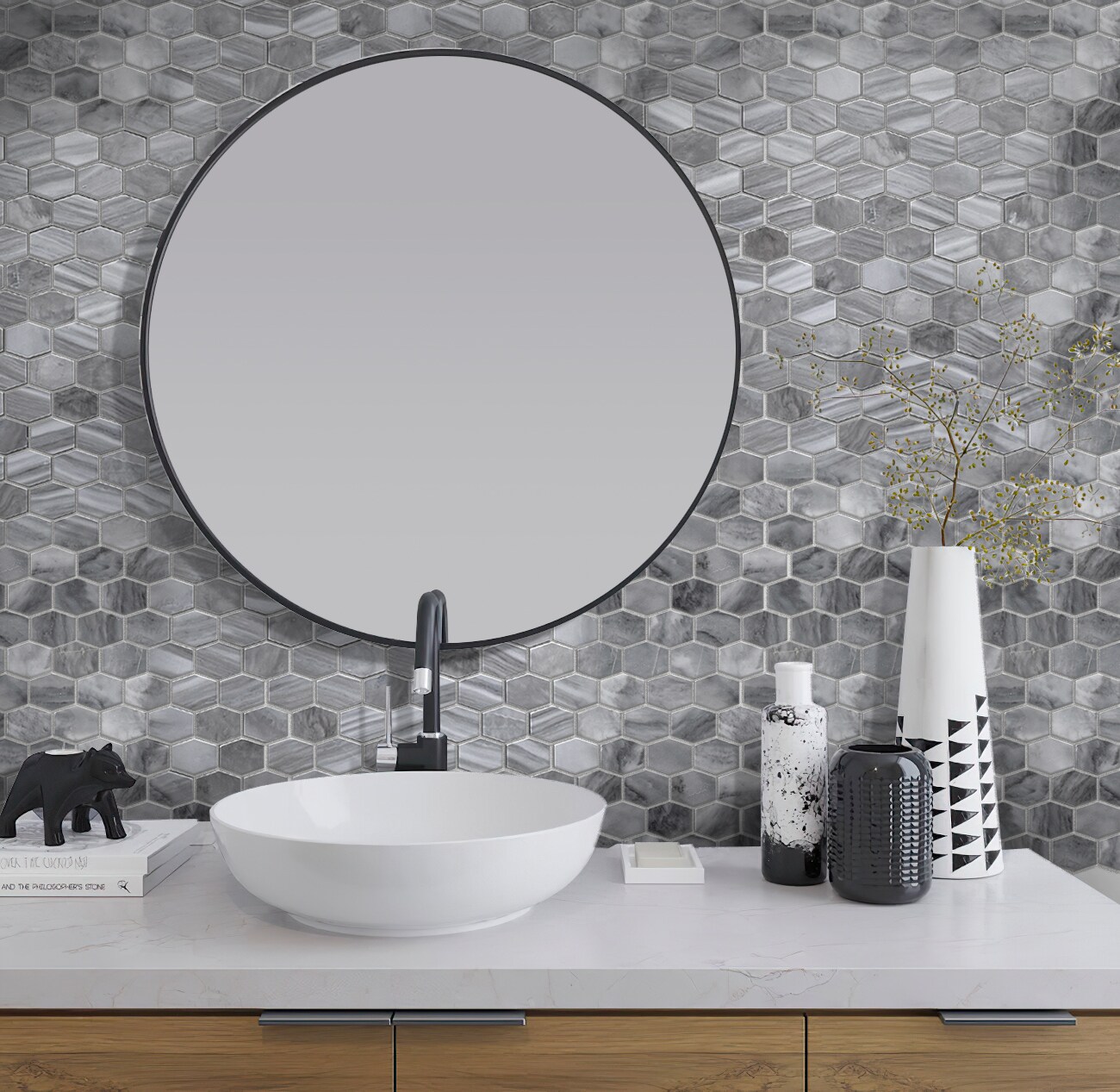 Apollo Tile Indigo Gray 12-in x 12-in Polished Natural Stone Marble Hexagon Patterned Floor and Wall Tile (4.88-sq. ft/ Carton)