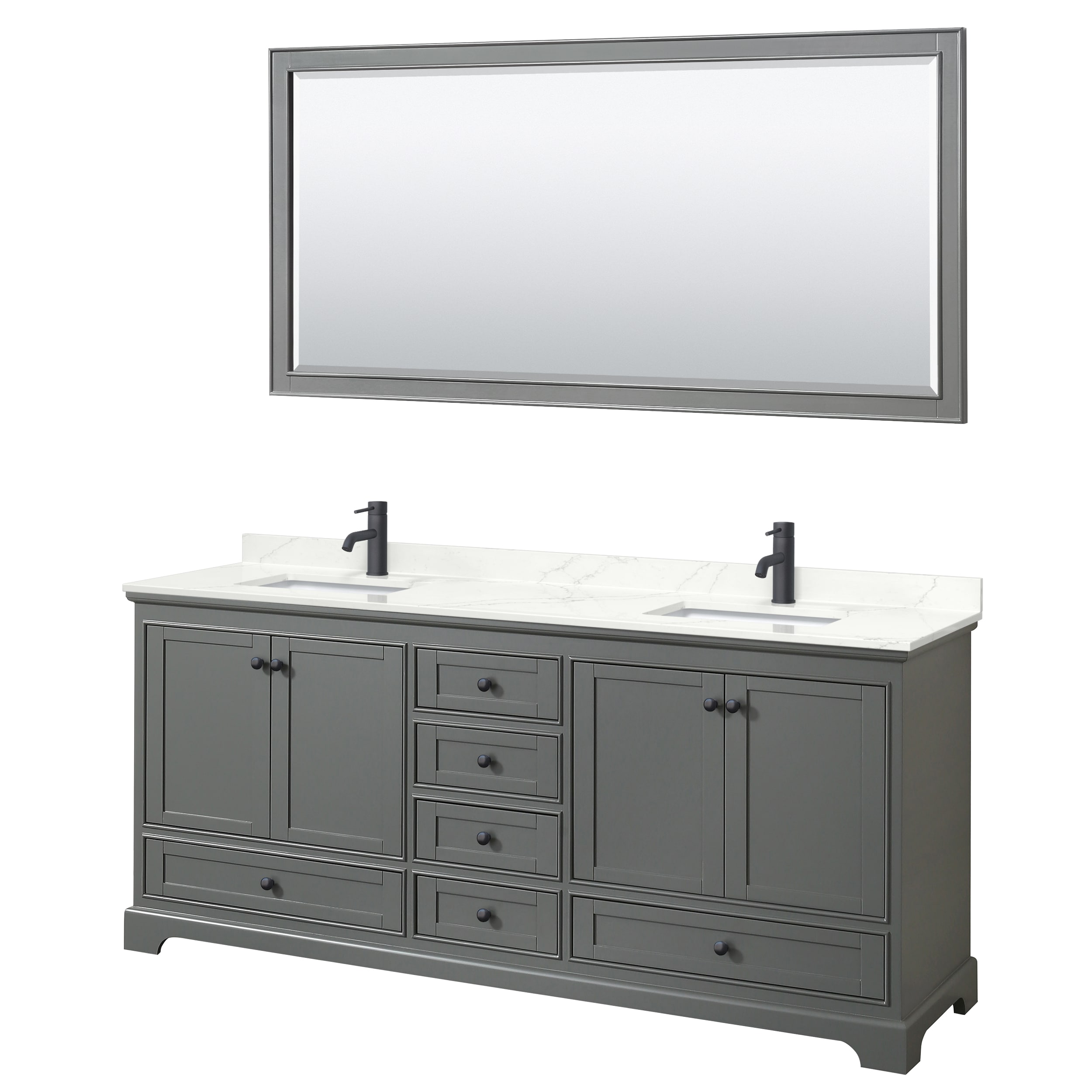 Wyndham Collection WCS202080DGBGTUNSM70 Deborah 80-in Dark Gray Undermount Double Sink Bathroom Vanity with Giotto Quartz Top (Mirror Included)