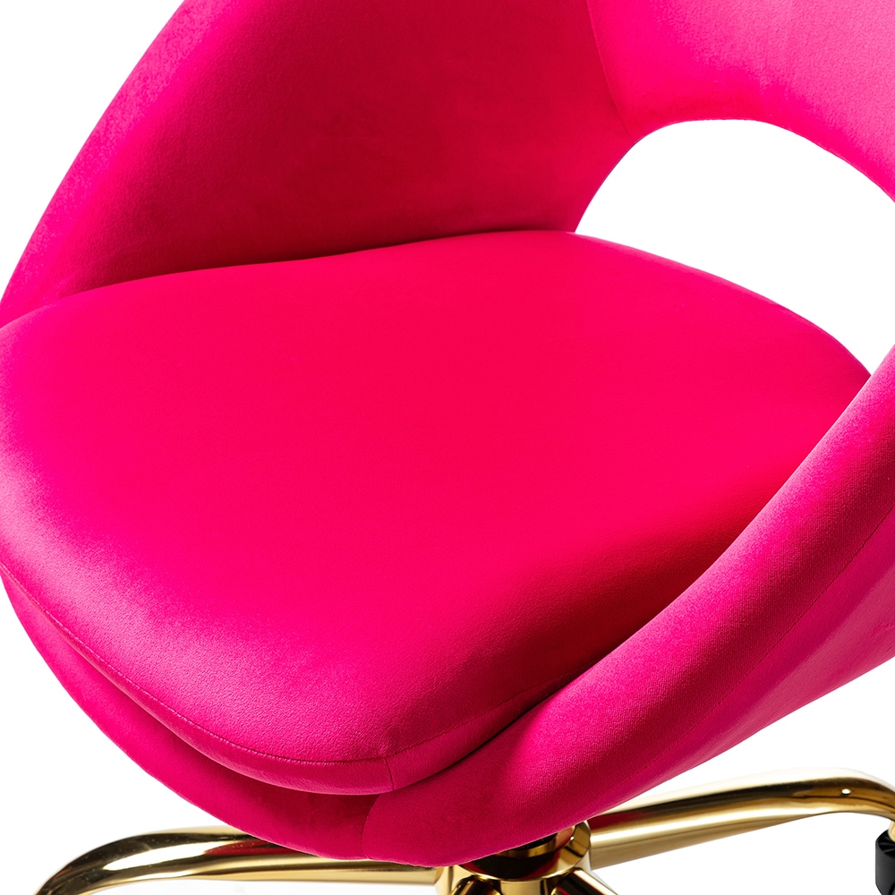 Ergonomic Fuchsia Velvet Swivel Task Chair with Gold Metal Base