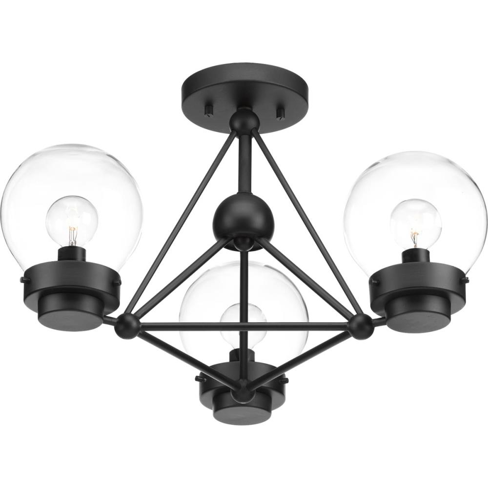 Progress Lighting P400077-031 Spatial 3-Light 19.625-in Matte Black Led, Semi-Flush mount light