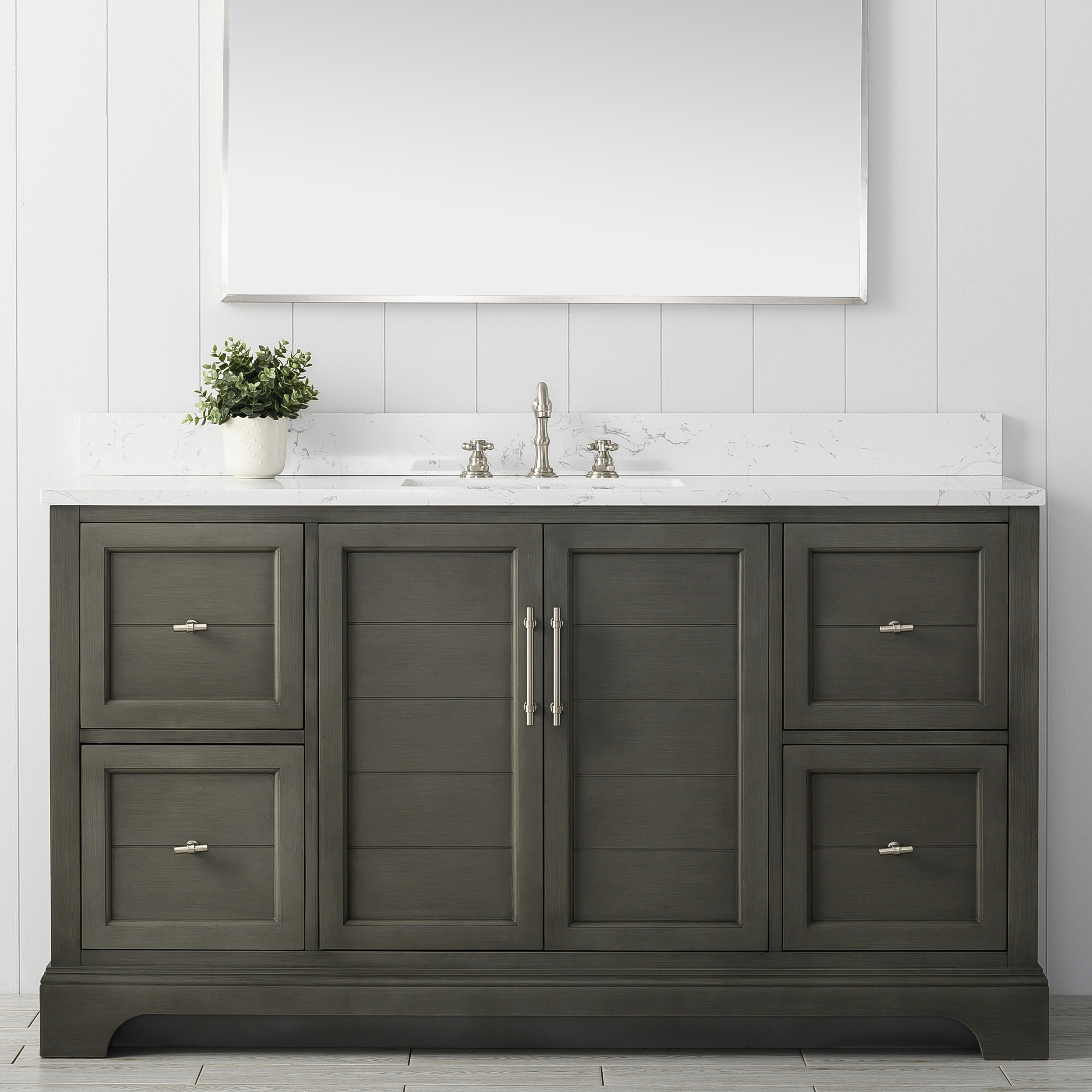 Silver Grey 60" Double Sink Bathroom Vanity with Quartz Top
