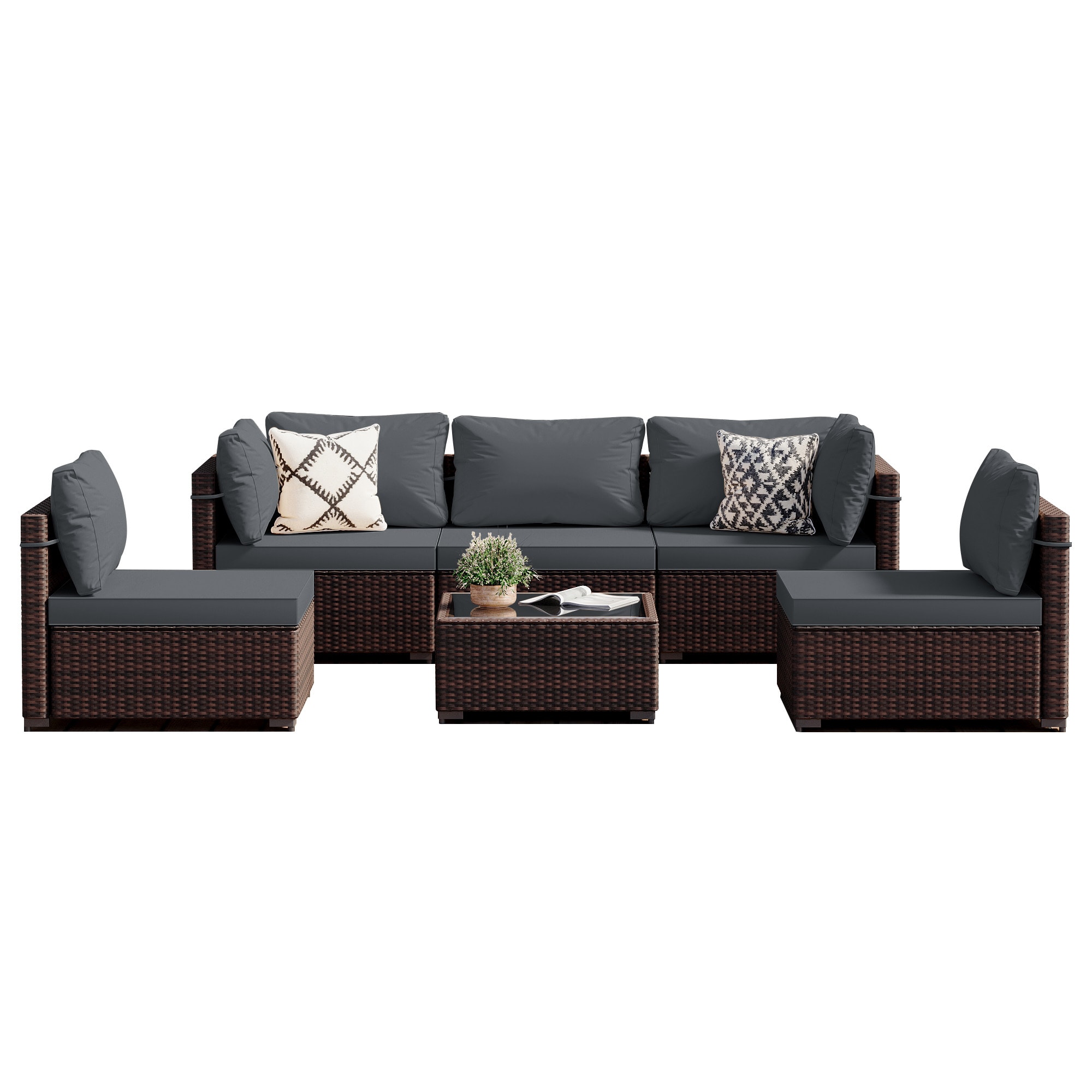 UPHA PL-TBSF-ABF-DG 6 -Piece Rattan Patio Conversation Set with Gray Cushions