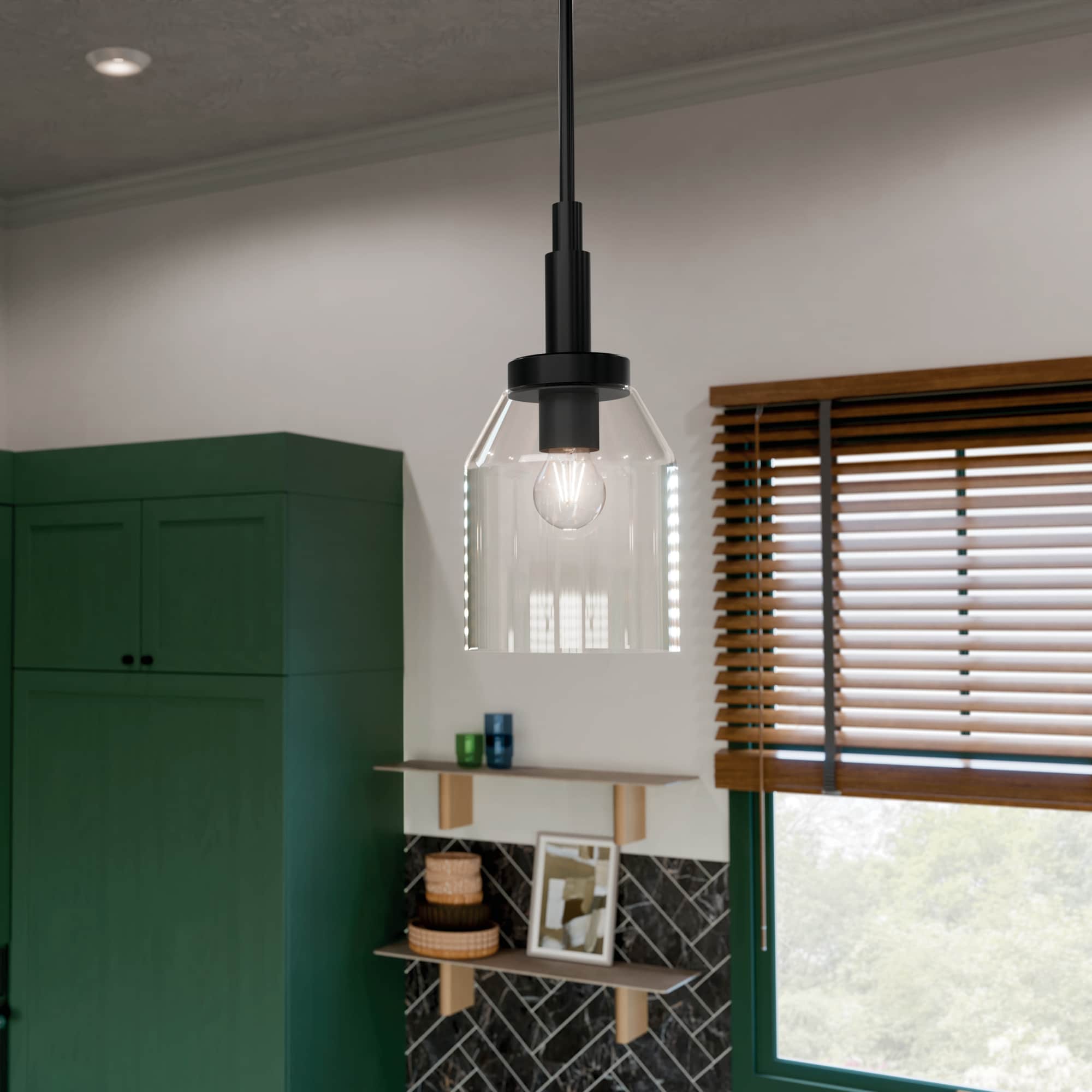 Kichler 52725BK Madden 1 -Light Black Modern/contemporary Clear glass Bell Small Hanging Pendant light