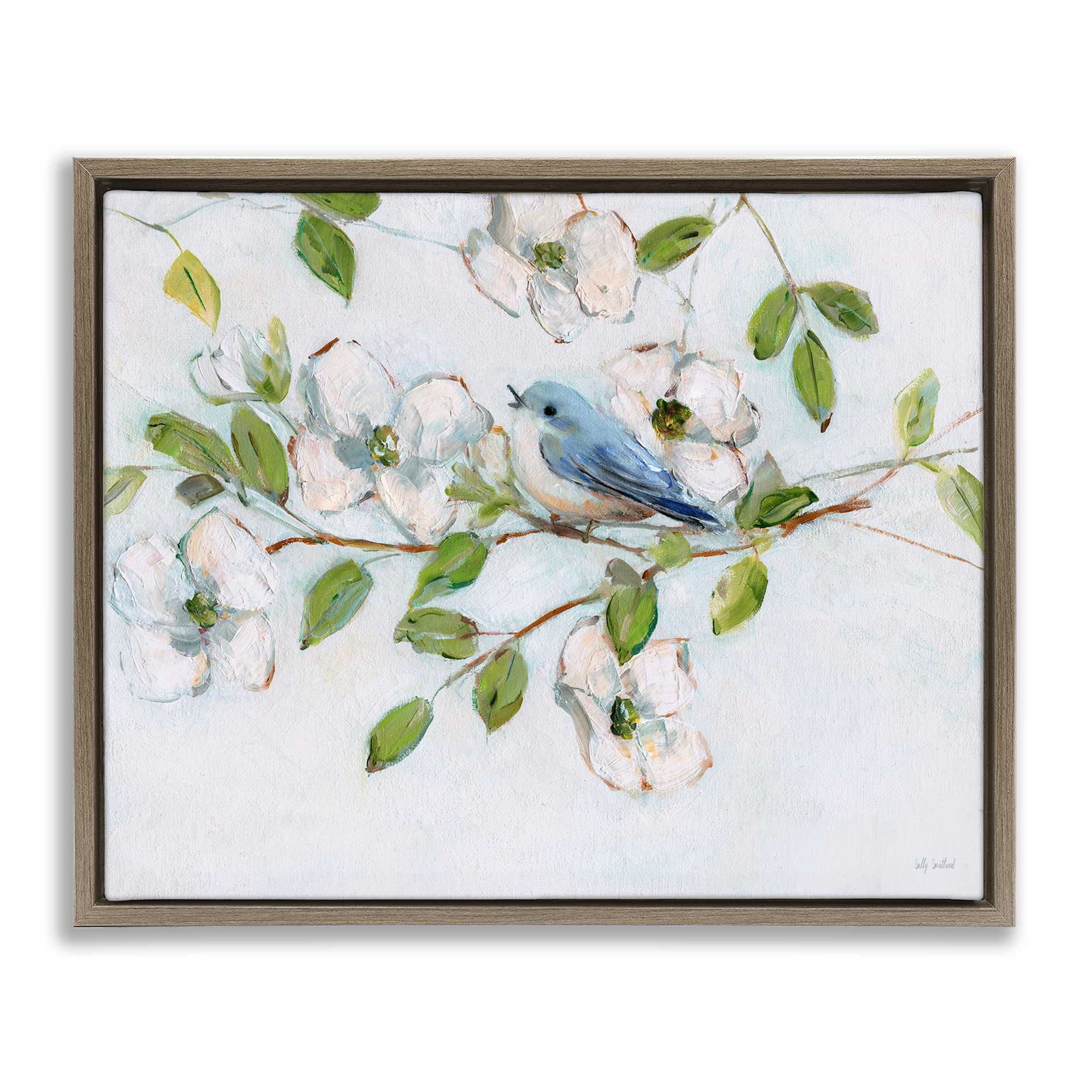 Stupell Industries BS-234-FFE-16X20 Bluebird on Dogwood Branch Brown Framed Floater Canvas Wall Art By Sally Swatland 21 x 17
