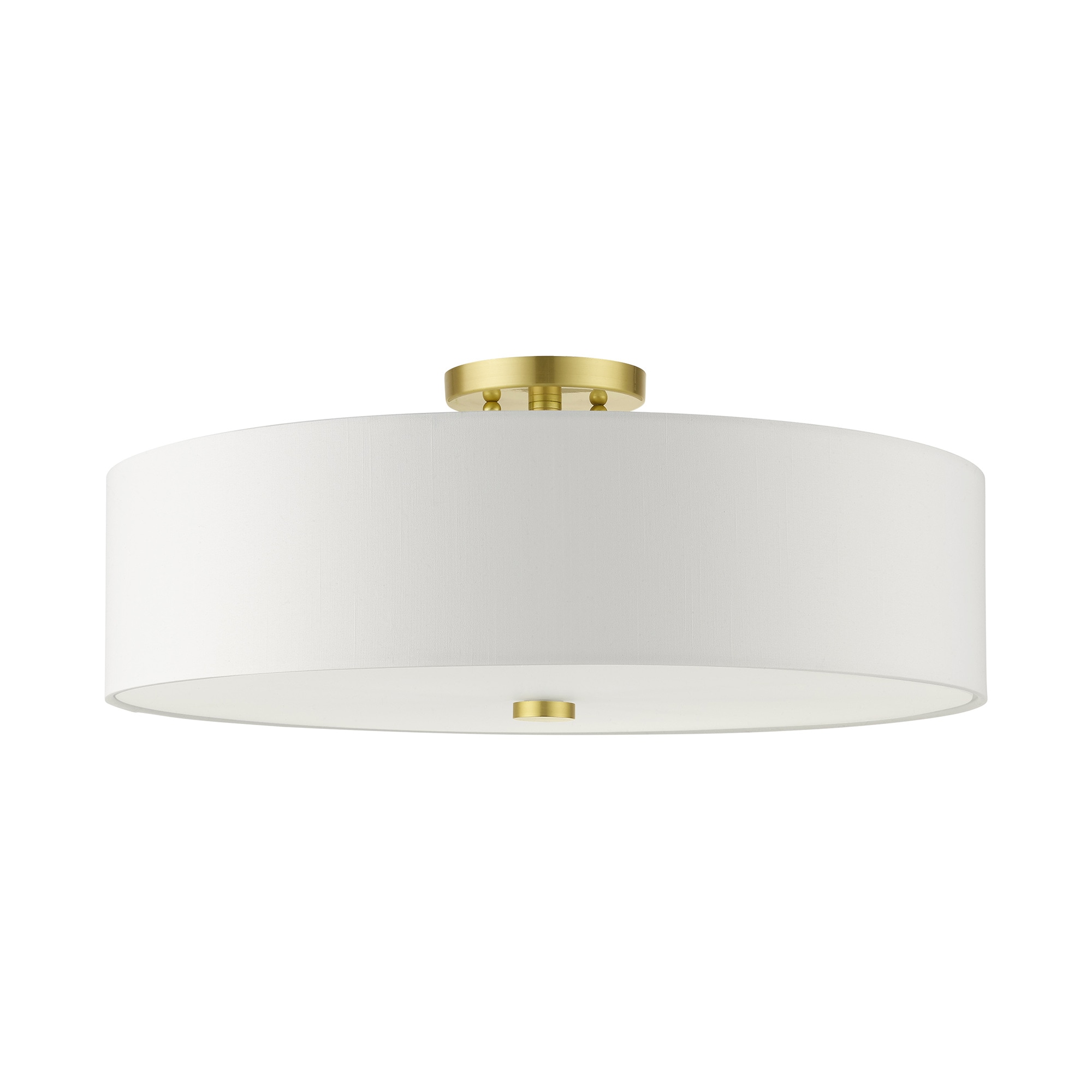 Satin Brass 5-Light Semi-Flush Drum Ceiling Fixture with Off-White Shade