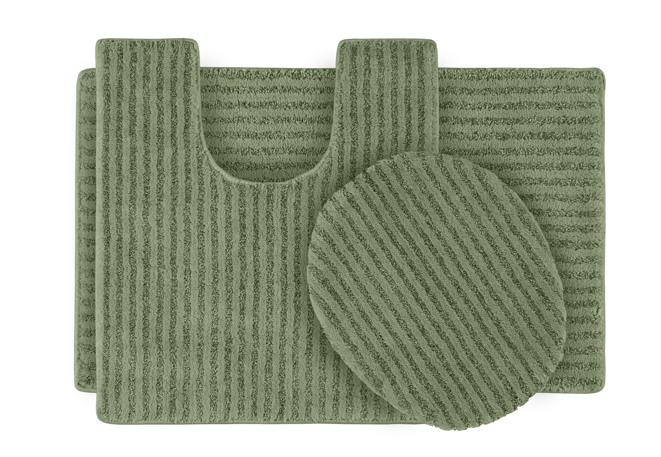 Deep Fern Plush Nylon 3-Piece Washable Bath Rug Set