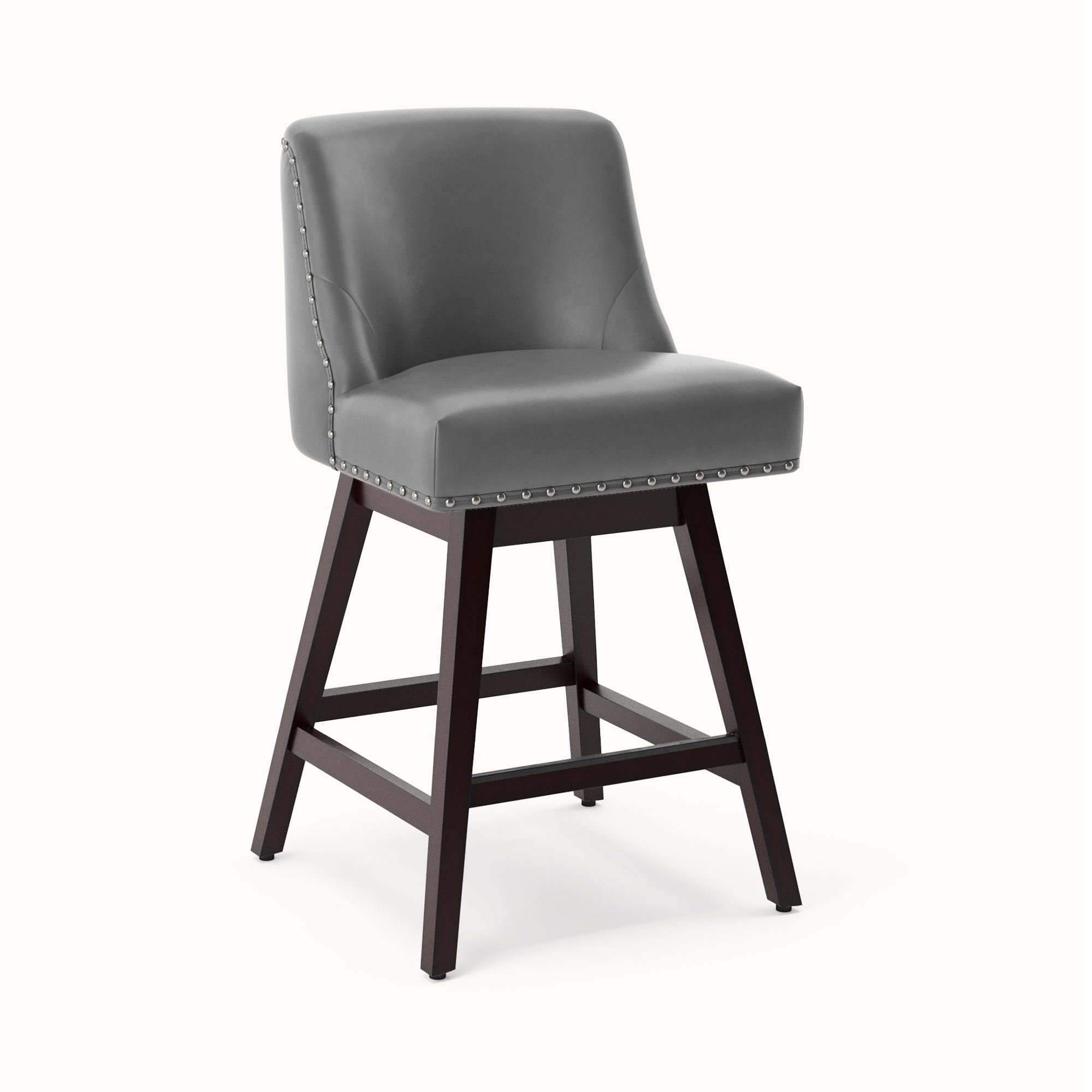 LUE BONA YB-039-07LS Gray 26-in H Counter height (24-in to 27-in) Square Seat Upholstered Swivel Wood Back Bar Stool Back