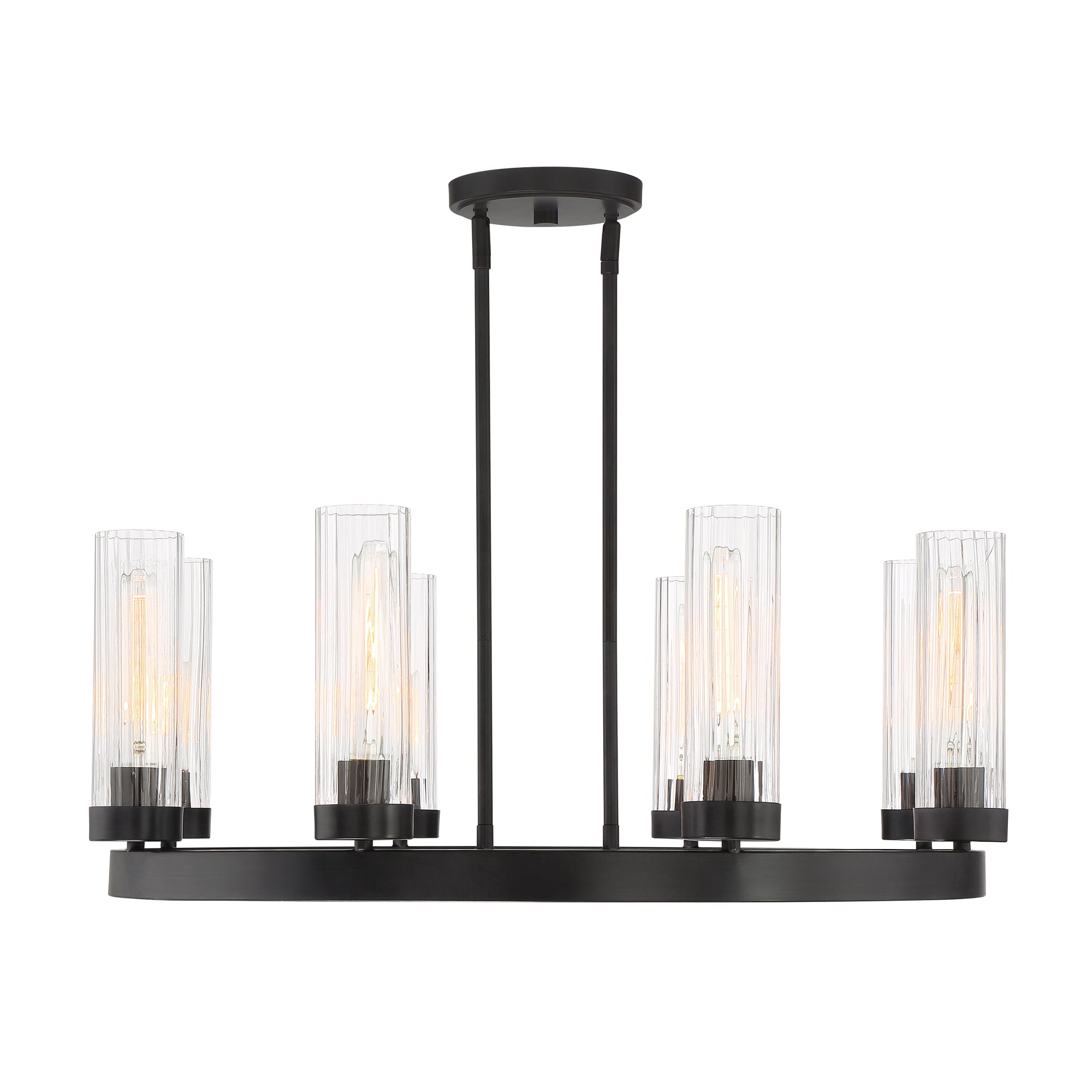 Braden Iron Graphite 8-Light Industrial Chic Chandelier with Clear Ribbed Glass