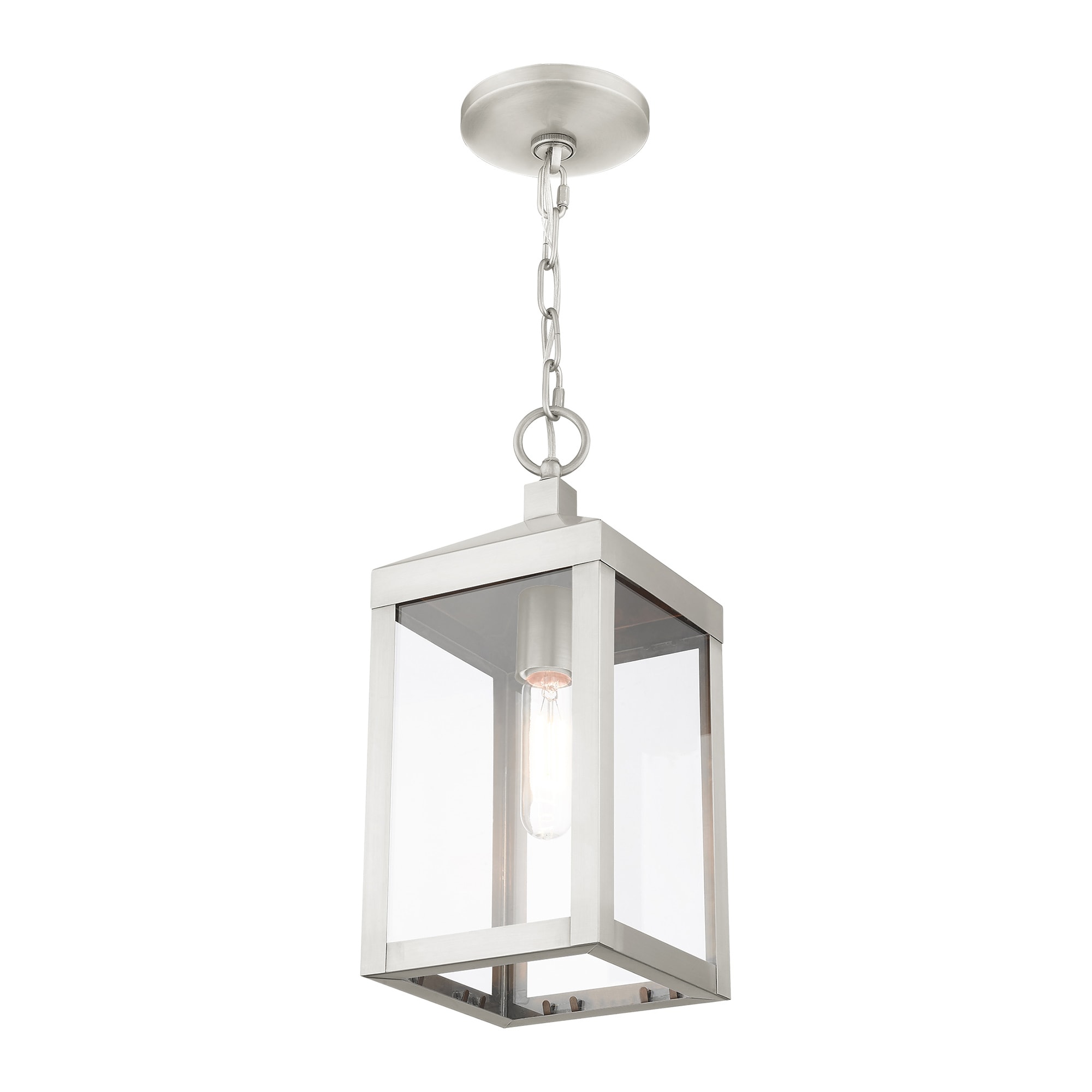 Brushed Nickel Outdoor Pendant Lantern with Clear Glass