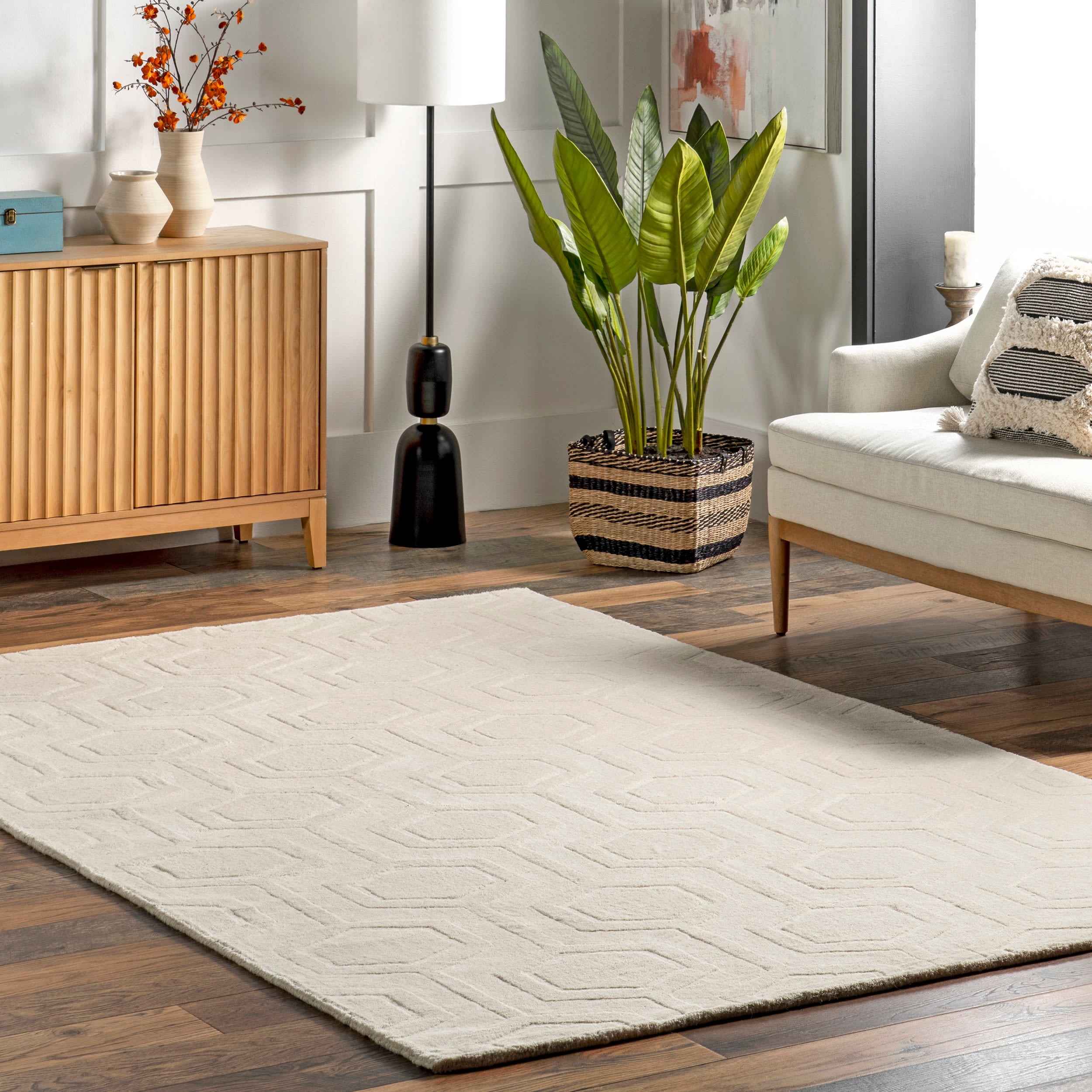 nuLOOM RUCS03B-960136 Ambrose 10 x 13 (ft) Tufted Wool Ivory Rectangular Indoor Geometric Area rug