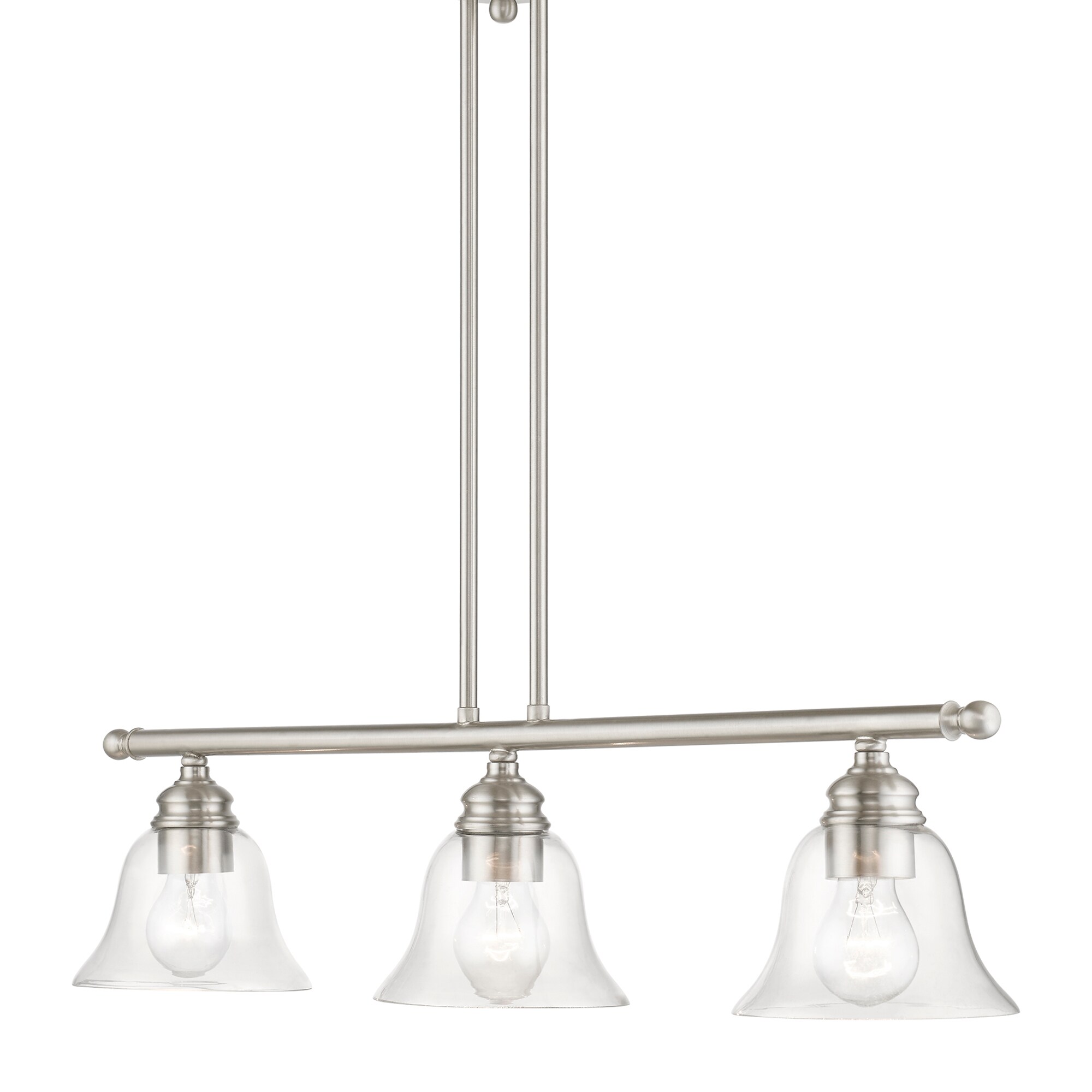 Elegant Brushed Nickel 3-Light Linear Chandelier with Hand-Blown Glass