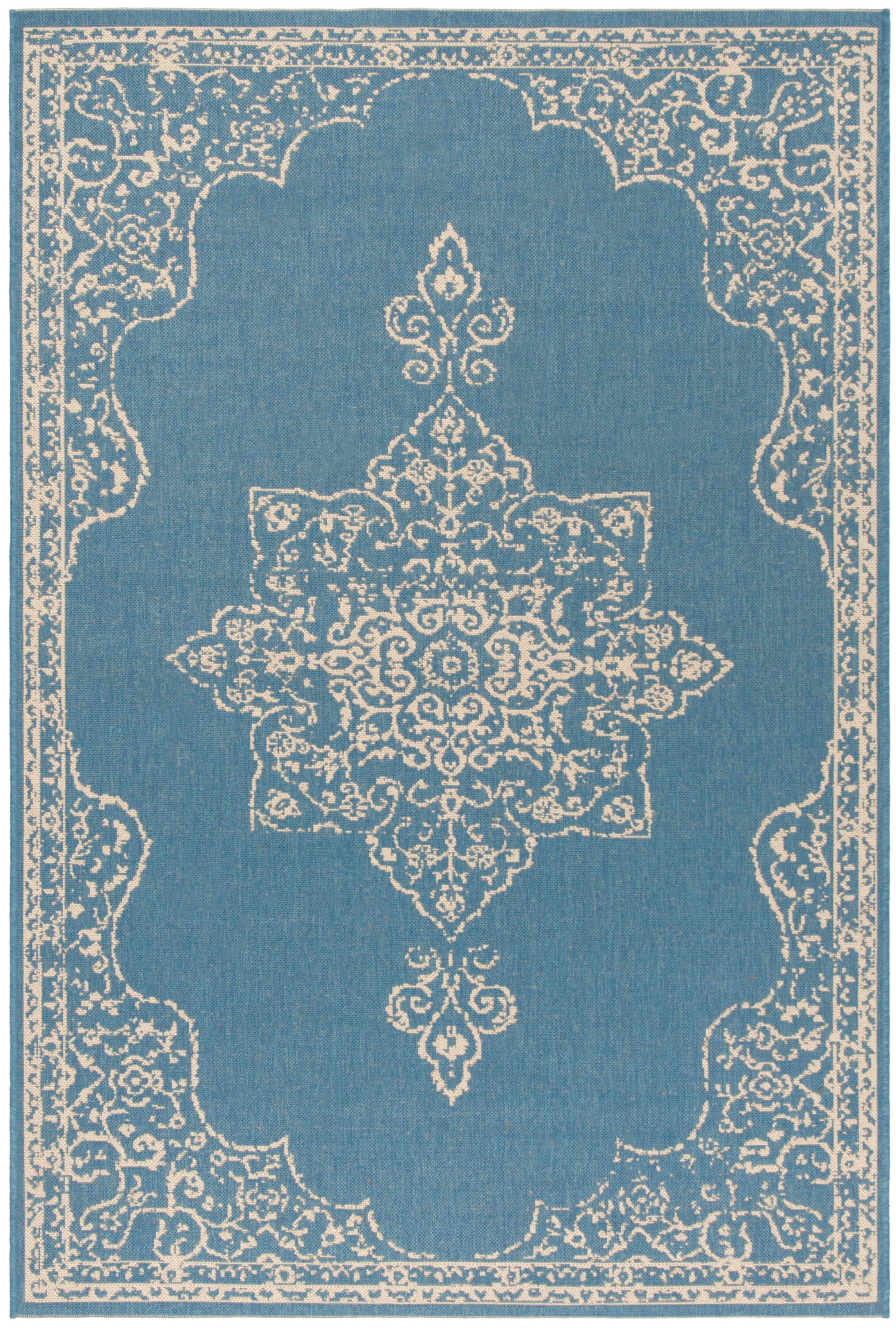 Safavieh BHS180N-5 Beach House Winona 5 x 8 (ft) Loomed Polypropylene Cream/Blue Rectangular Indoor/Outdoor Border Oriental Area rug