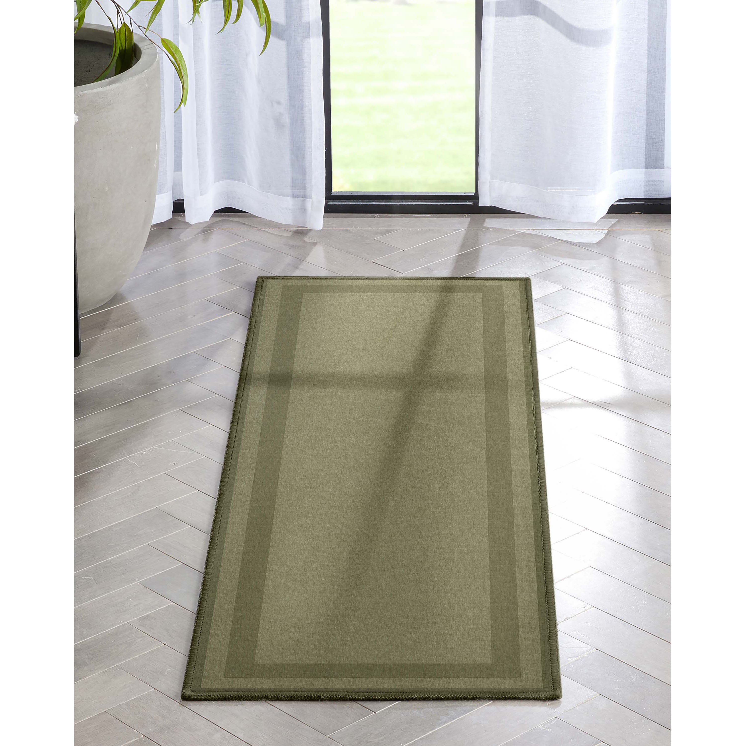 Well Woven W-PLB-02D-2S Border 2 x 5 (ft) Loomed Polyester Green Rectangular Indoor Abstract Mid-Century Modern Runner rug