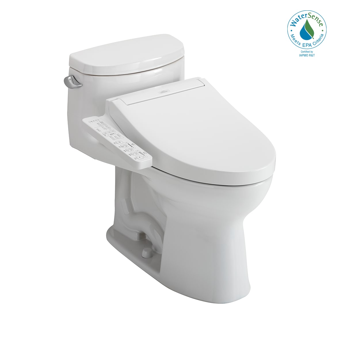 White Elongated One-Piece Toilet with Bidet Seat